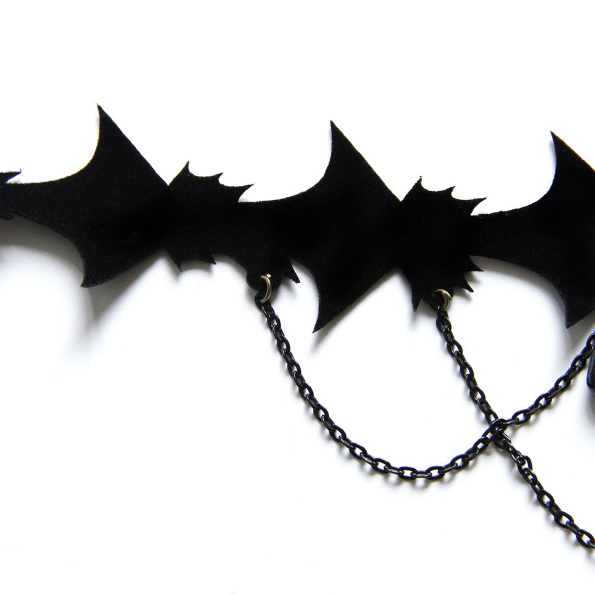 Halloween Gothic Multi-Bat Wing Choker Necklace | Antique Bronze Black Oval Gemstone Teardrop Drop Chain Drape Vampire Bride Dark Costume Jewelry