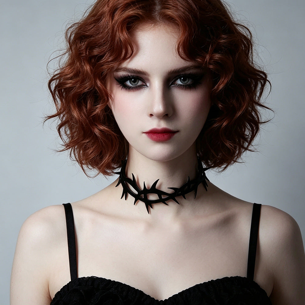 Halloween Gothic Black Thorn Crown Choker Necklace | Vampire Barbed Wire Ribbon Tie Dark Aesthetic Halloween Jewelry