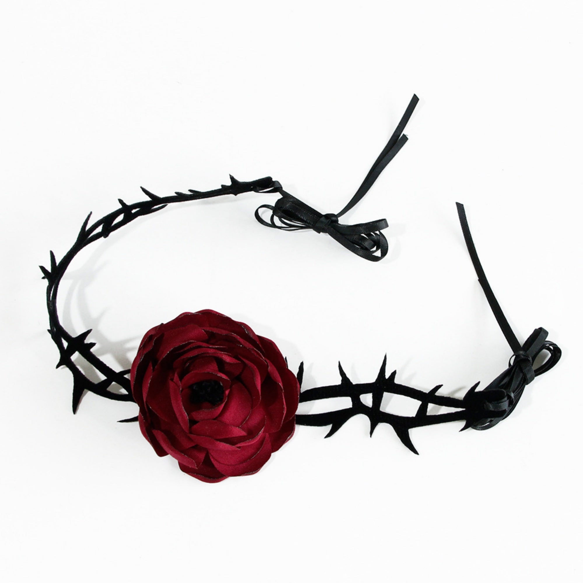 Gothic Dark Red Rose Thorn Choker Necklace | Black Thorns Vine Dark Romance Halloween Vampire Jewelry