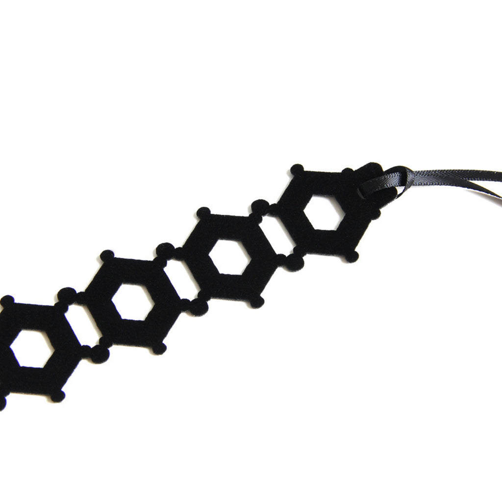 Black Hexagon Lattice Cutwork Choker Necklace | Geometric Honeycomb Ribbon Tie Gothic Y2K Dark Aesthetic Halloween Jewelry