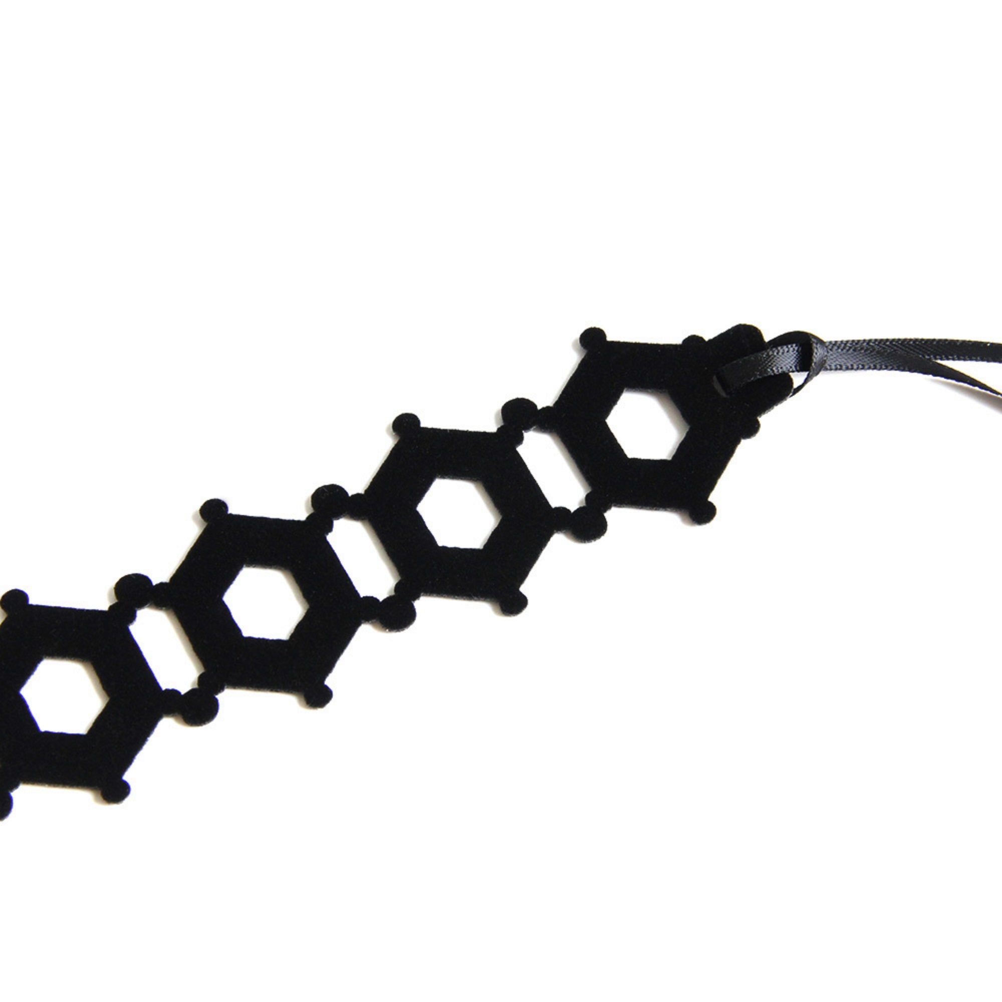 Black Hexagon Lattice Cutwork Choker Necklace | Geometric Honeycomb Ribbon Tie Gothic Y2K Dark Aesthetic Halloween Jewelry