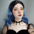 Gothic Black Winged Cross Choker Necklace | Wide Cutwork Ribbon Tie Dark Angel Halloween Jewelry