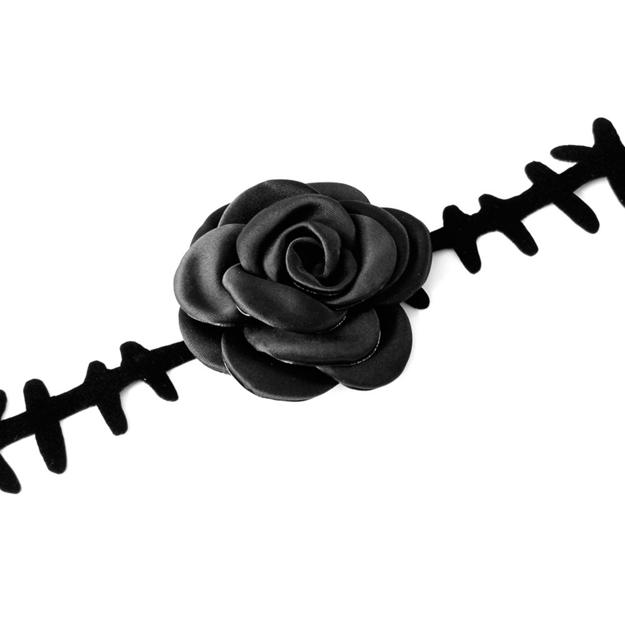 Gothic Black Velvet Thorn Vine Choker Necklace | 3D Rose Ribbon Tie Dark Romance Halloween Vampire Jewelry