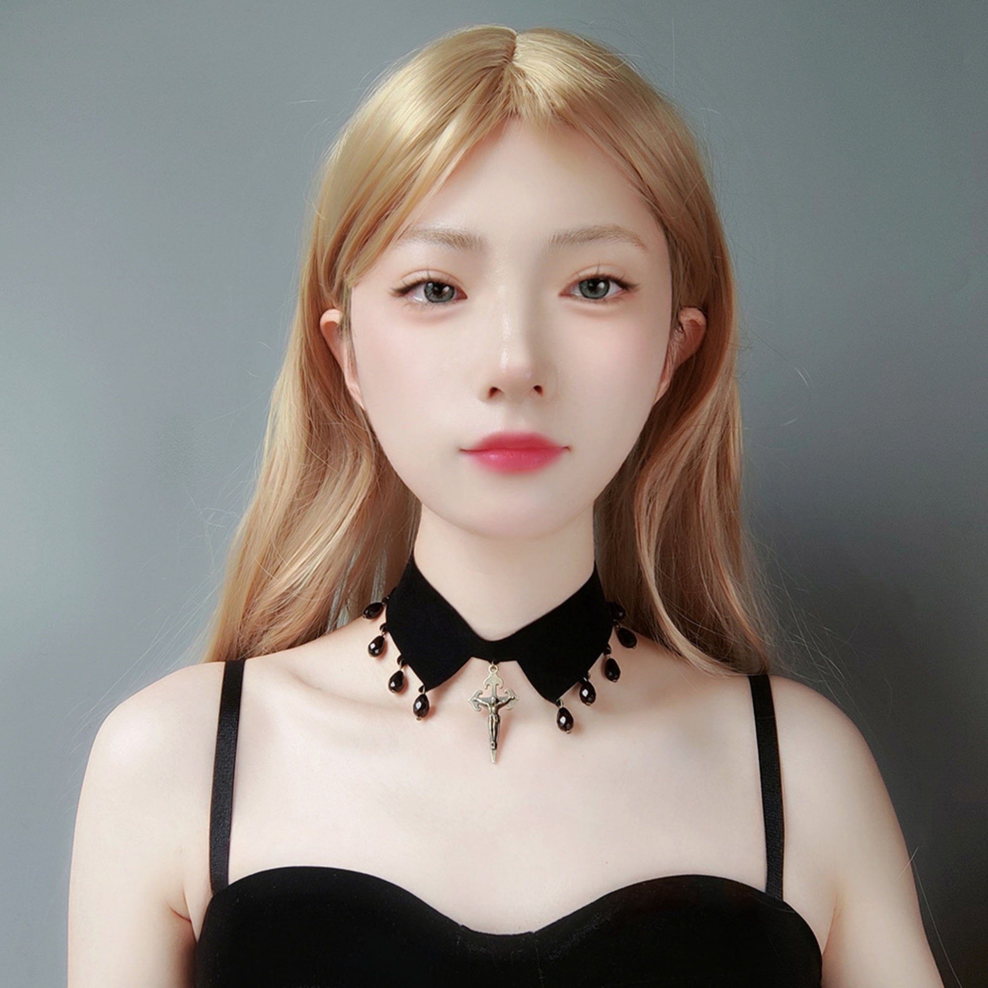 Black Velvet Choker Necklace | Gothic Crucifix Cross Crystal Drop Y2K Aesthetic Gift for Her | Dark Fairycore Jewelry