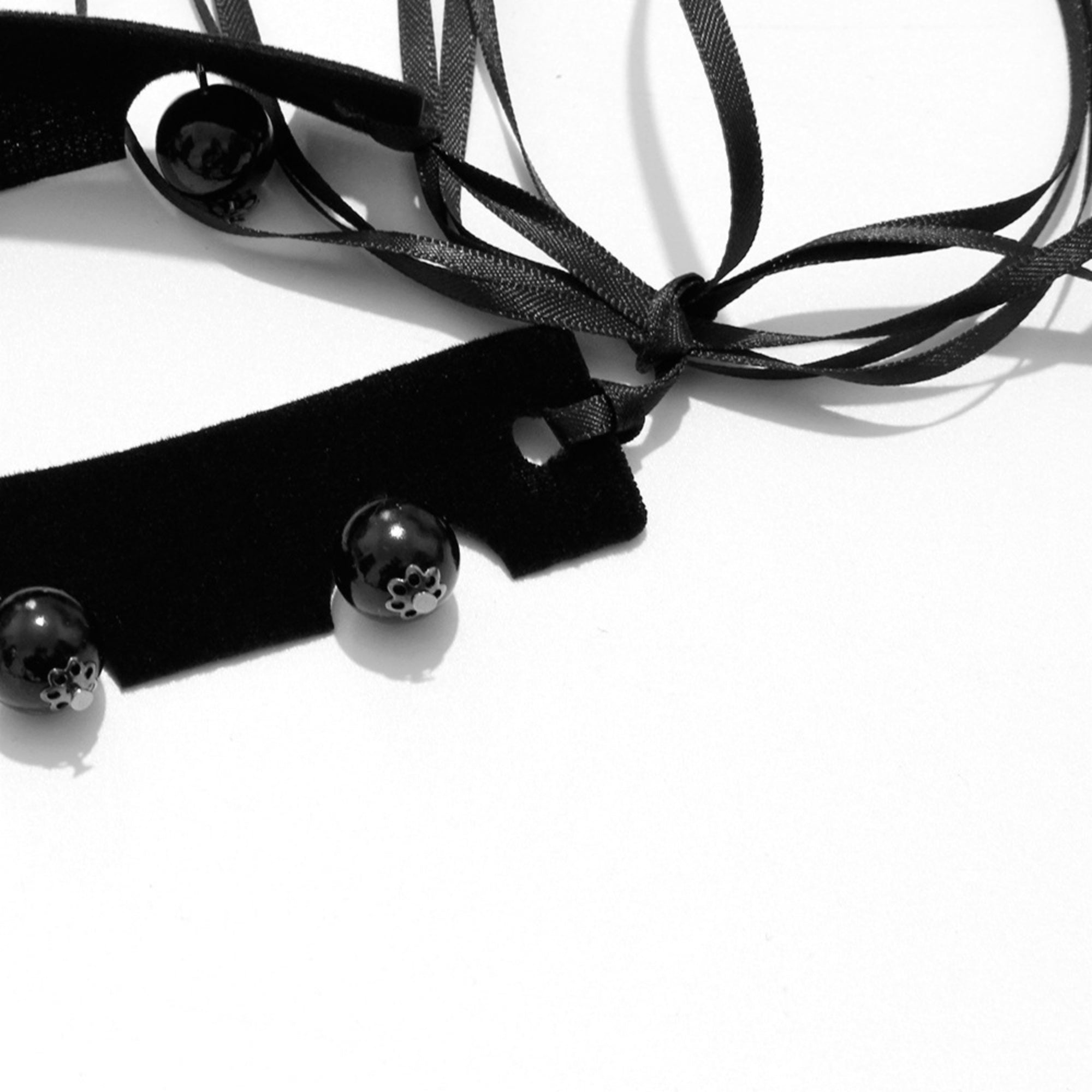 Gothic Black Velvet Choker Necklace | Black Round Bead Drop Fringe Ribbon Tie Y2K Dark Aesthetic Jewelry