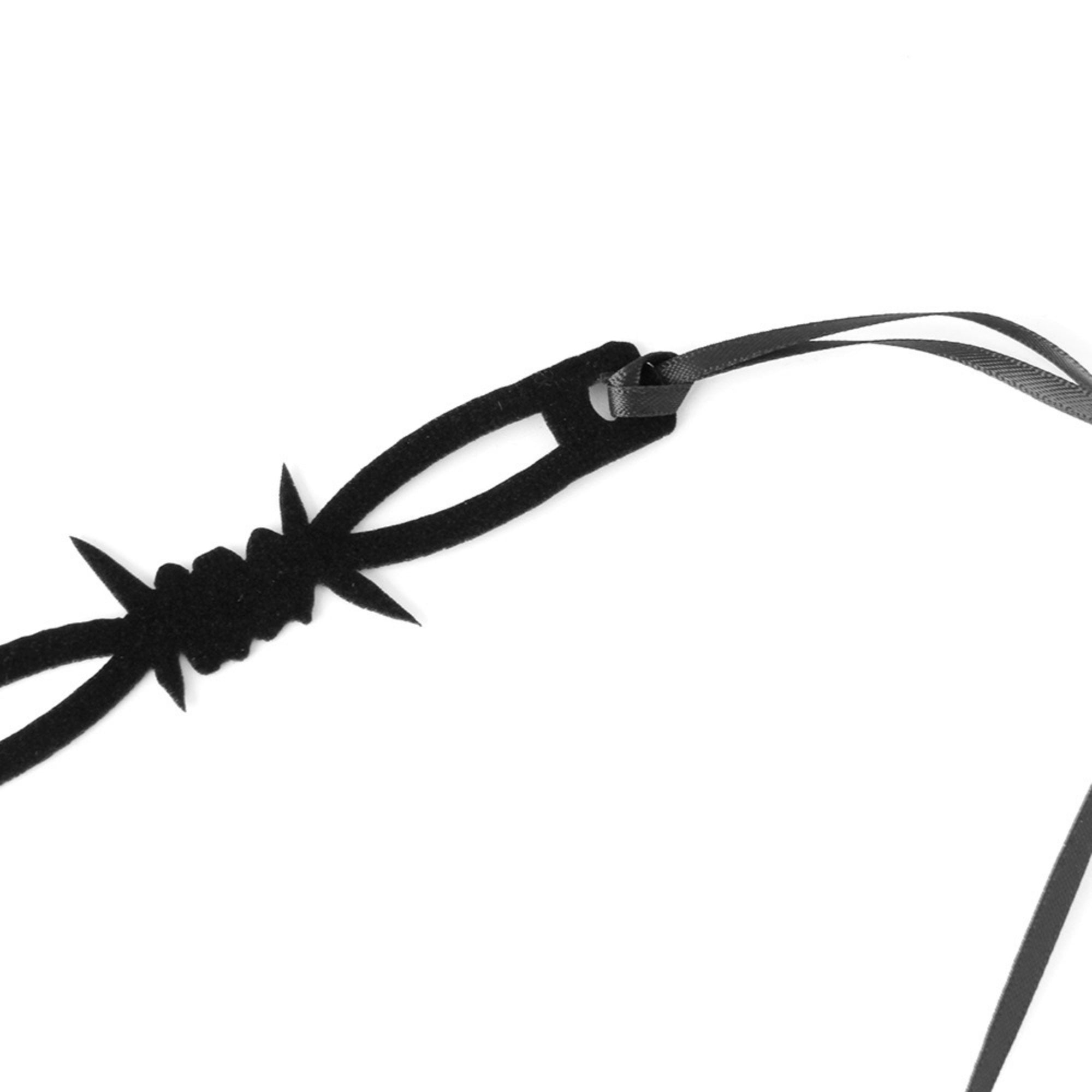 Gothic Punk Black Barbed Wire Choker Necklace with Ribbon Ties | Dark Aesthetic Halloween Grunge Y2K Jewelry