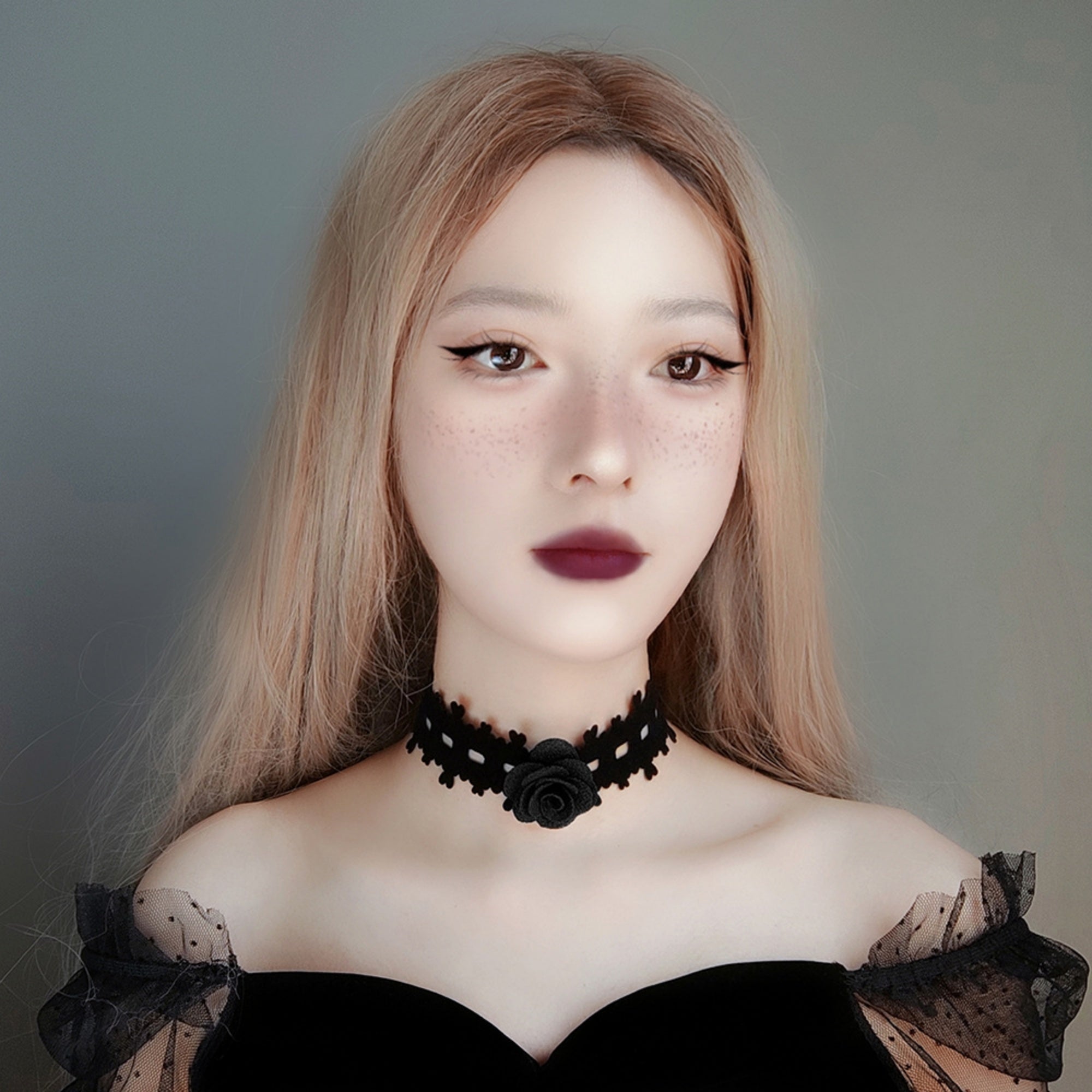 Halloween Black Lace Choker Necklace | 3D Rose Center Ribbon Tie Witch Gothic Bride Dark Costume Jewelry