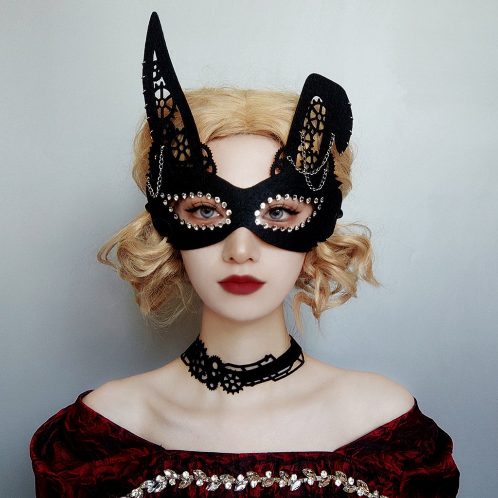 Gothic Lolita Black Lace Choker Necklace | Silver Rhinestone Chain Detail Dark Aesthetic Halloween Jewelry