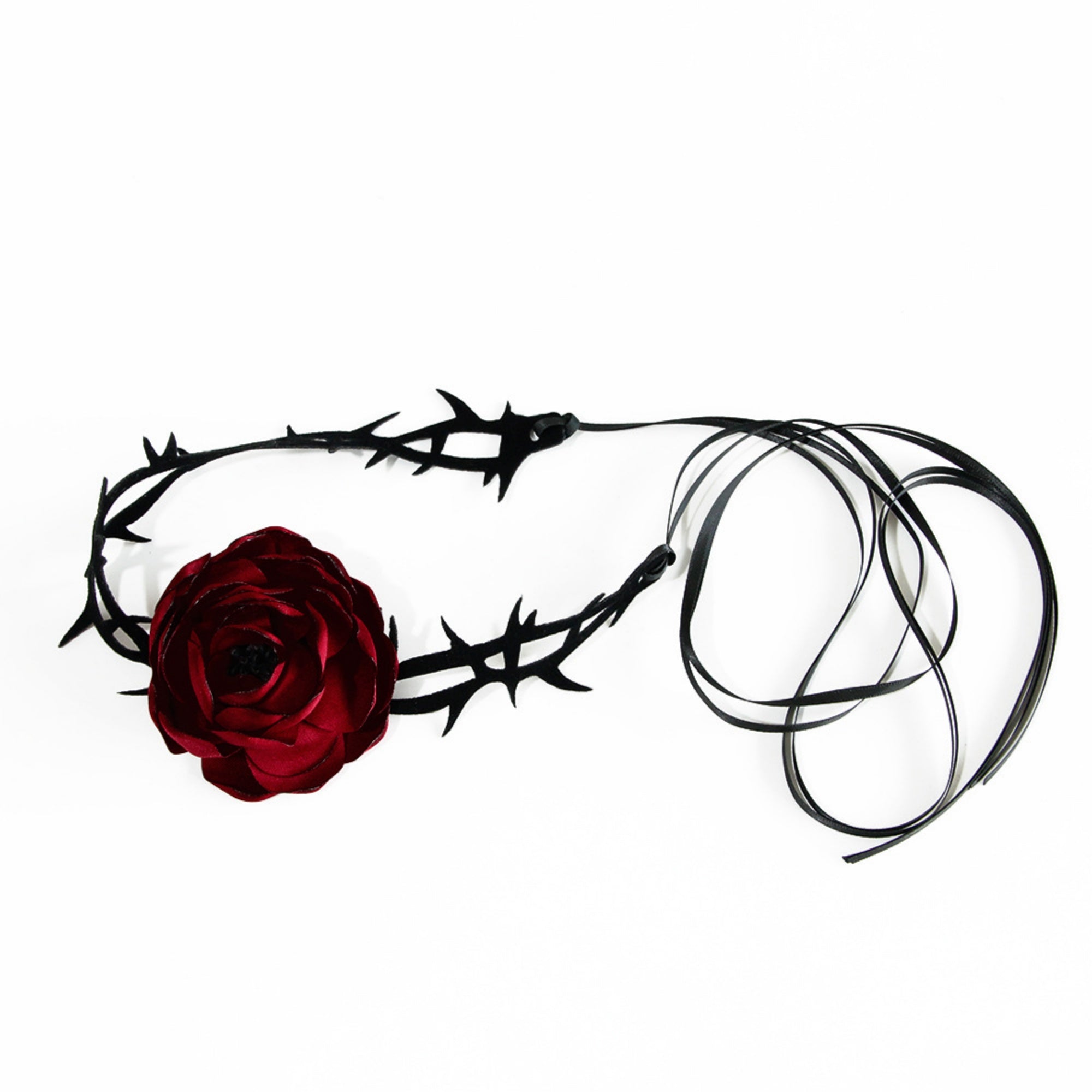 Gothic Dark Red Rose Thorn Choker Necklace | Black Thorns Vine Dark Romance Halloween Vampire Jewelry