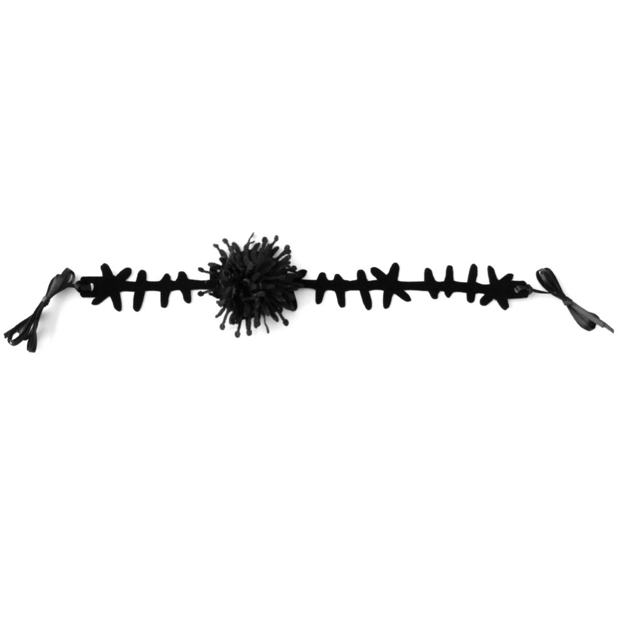 Gothic Black Velvet Thorn Vine Choker Necklace | Fluffy Mum Flower Ribbon Tie Dark Witch Halloween Jewelry