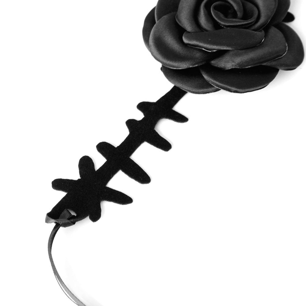 Gothic Black Velvet Thorn Vine Choker Necklace | 3D Rose Ribbon Tie Dark Romance Halloween Vampire Jewelry