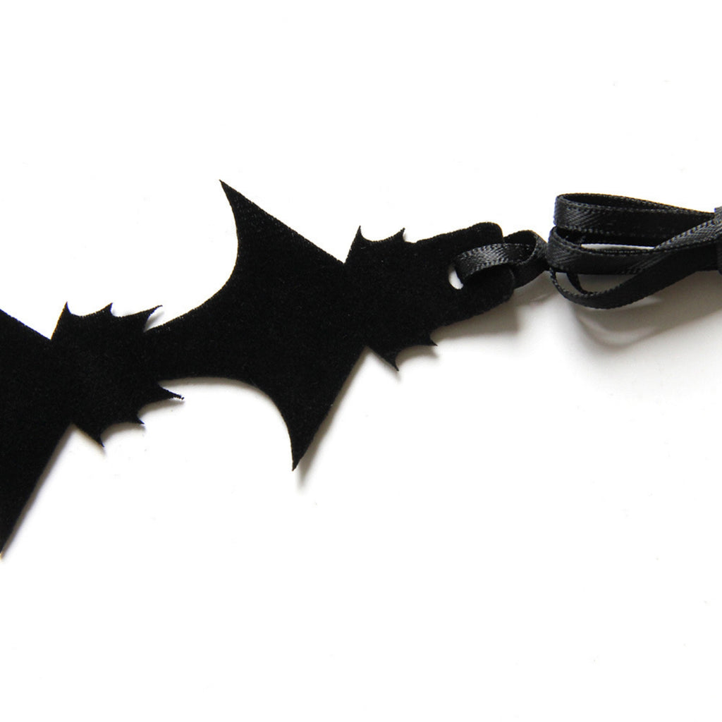 Halloween Black Large Bat Silhouette Choker Necklace | Oversized Jagged Wing Swarm Ultra Long Ribbon Tie Vampire Gothic Dark Costume Jewelry