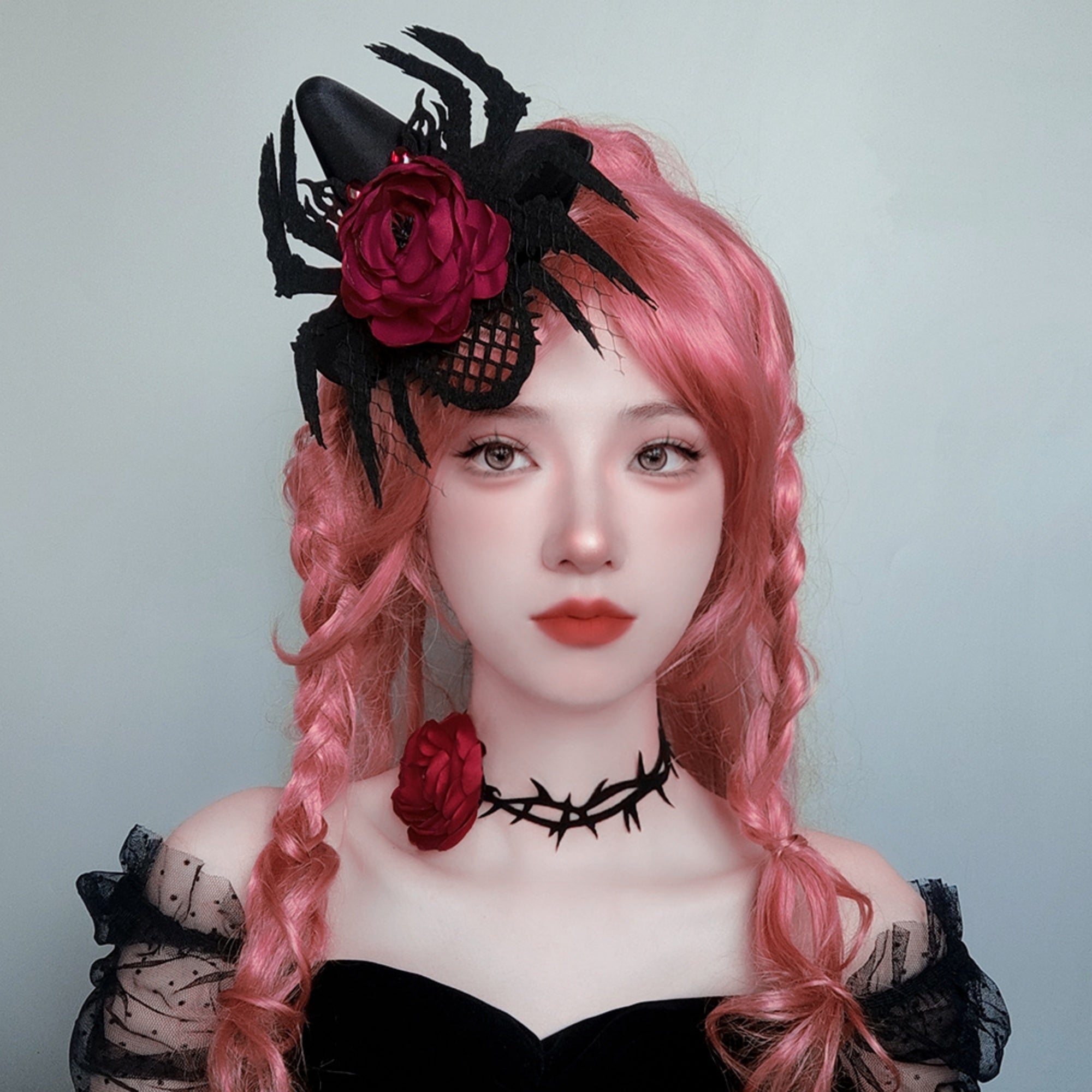 Gothic Dark Red Rose Thorn Choker Necklace | Black Thorns Vine Dark Romance Halloween Vampire Jewelry