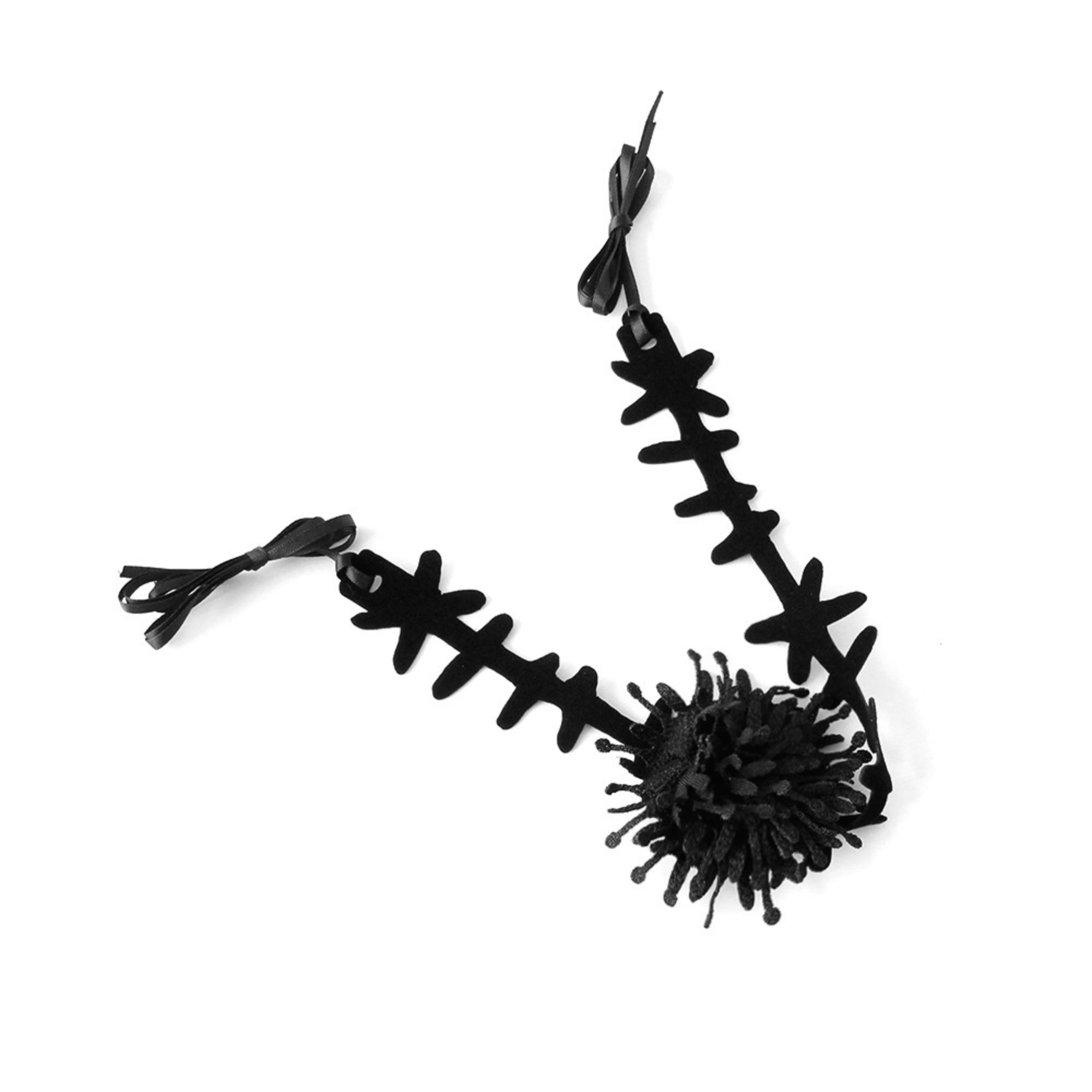 Gothic Black Velvet Thorn Vine Choker Necklace | Fluffy Mum Flower Ribbon Tie Dark Witch Halloween Jewelry