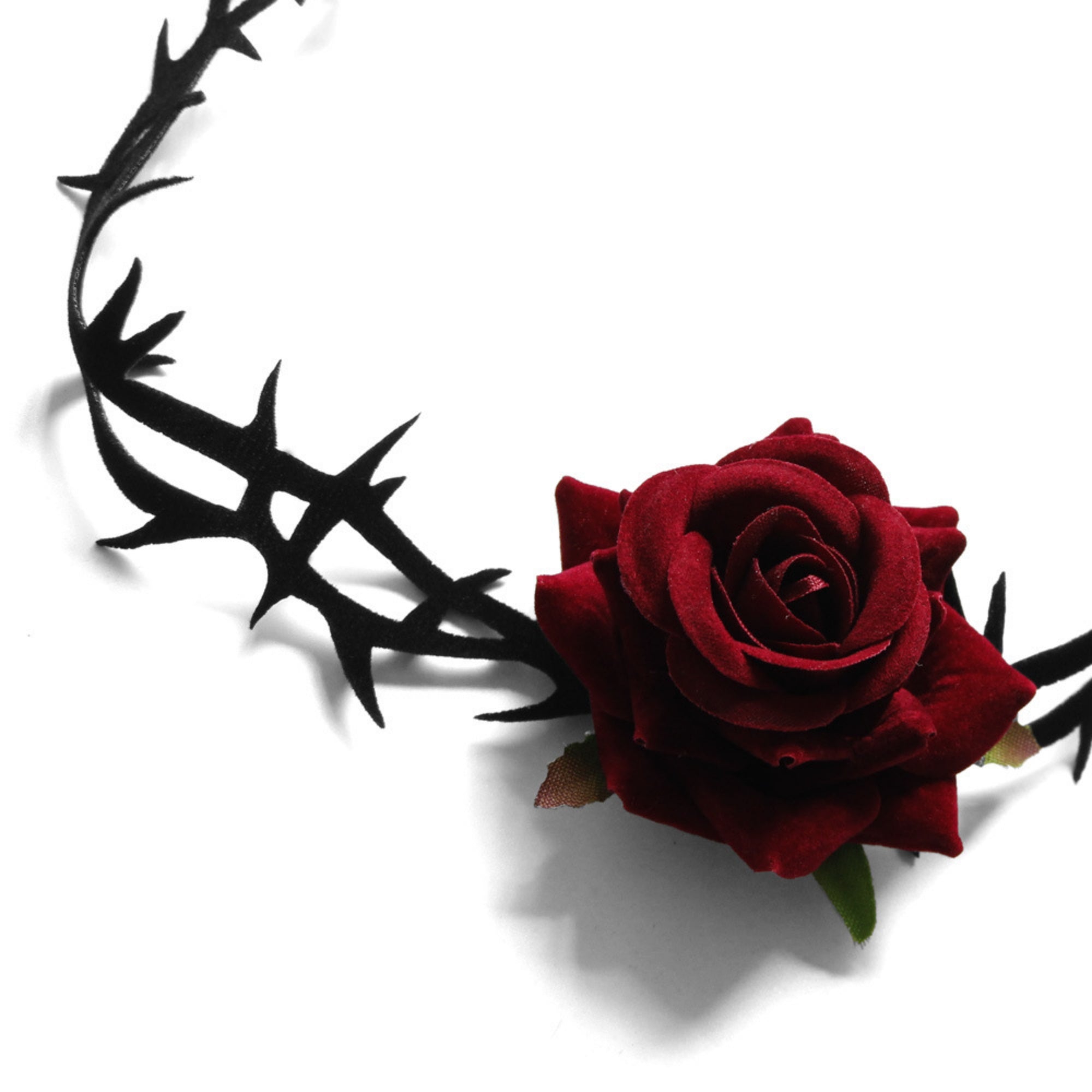 Halloween Gothic Black Thorn Vine Red Rose Choker Necklace | Barbed Wire Ribbon Tie Dark Romance Halloween Jewelry