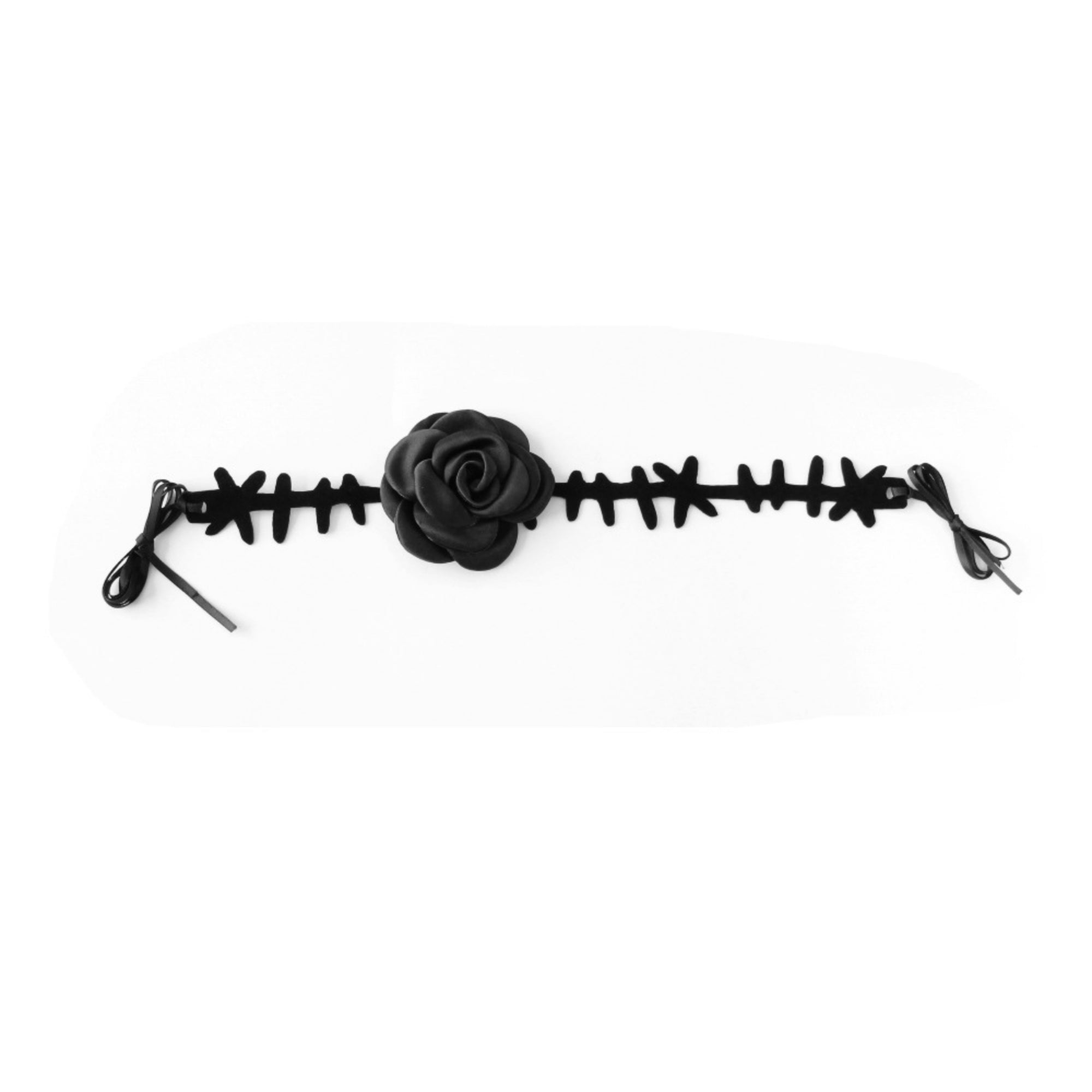 Gothic Black Velvet Thorn Vine Choker Necklace | 3D Rose Ribbon Tie Dark Romance Halloween Vampire Jewelry