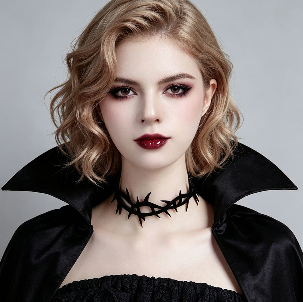 Halloween Gothic Black Thorn Crown Choker Necklace | Vampire Barbed Wire Ribbon Tie Dark Aesthetic Halloween Jewelry