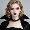 Halloween Gothic Black Thorn Crown Choker Necklace | Vampire Barbed Wire Ribbon Tie Dark Aesthetic Halloween Jewelry