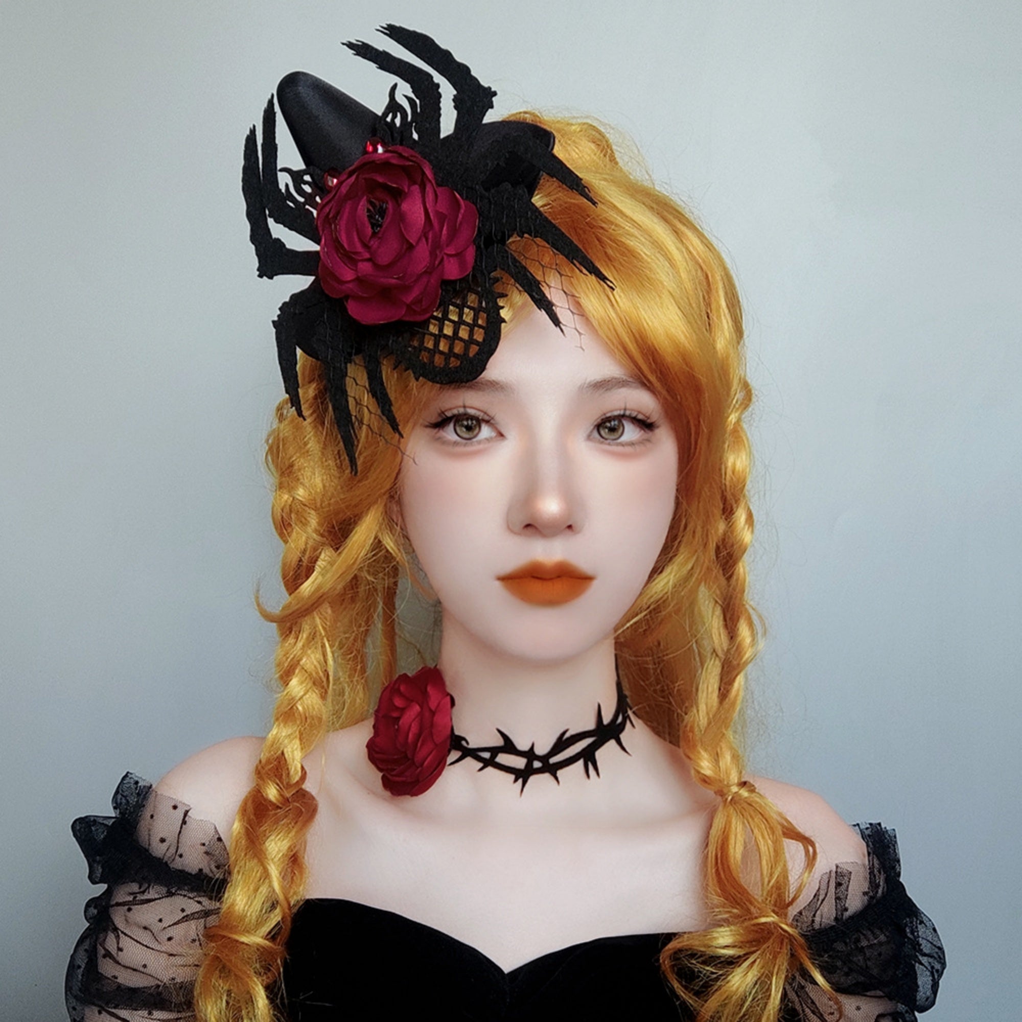 Gothic Dark Red Rose Thorn Choker Necklace | Black Thorns Vine Dark Romance Halloween Vampire Jewelry