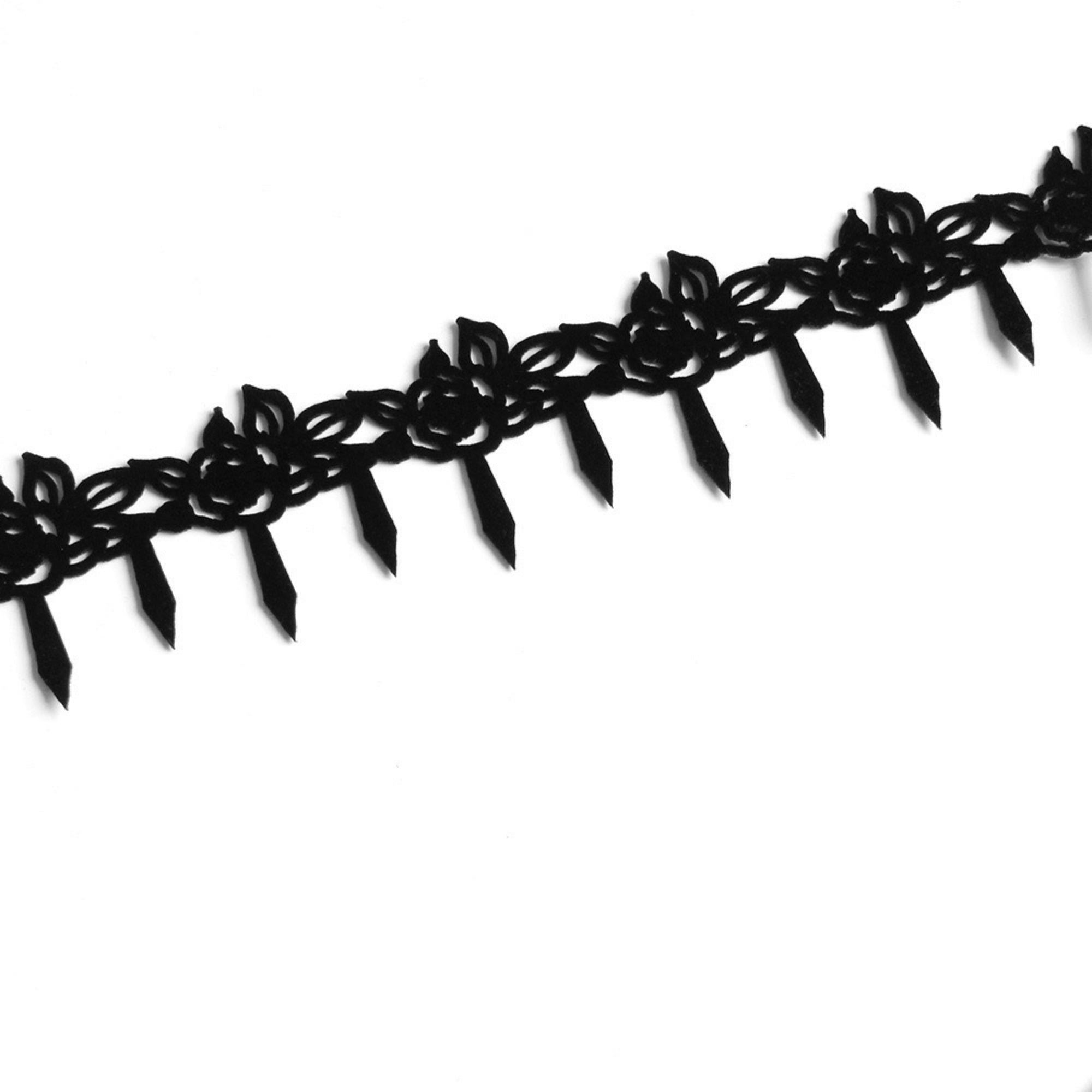 Halloween Black Spike Fringe Vine Choker Necklace | Velvet Thorn Spike Drop Scroll Vine Ribbon Tie Vampire Witch Dark Costume Halloween Jewelry