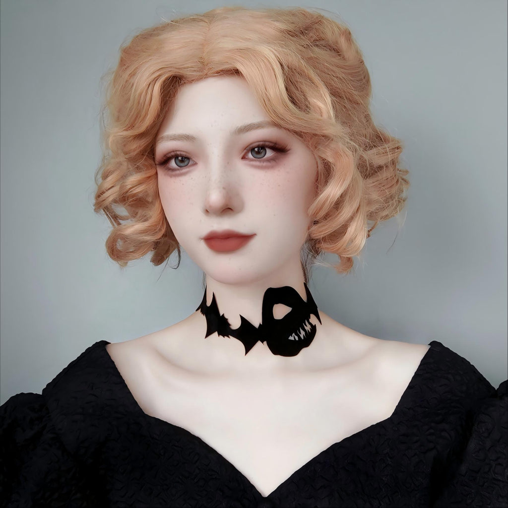 Halloween Black Bat Swarm Silhouette Choker Necklace | Jagged Wing Cutout Ribbon Tie Vampire Witch Minimalist Dark Costume Jewelry