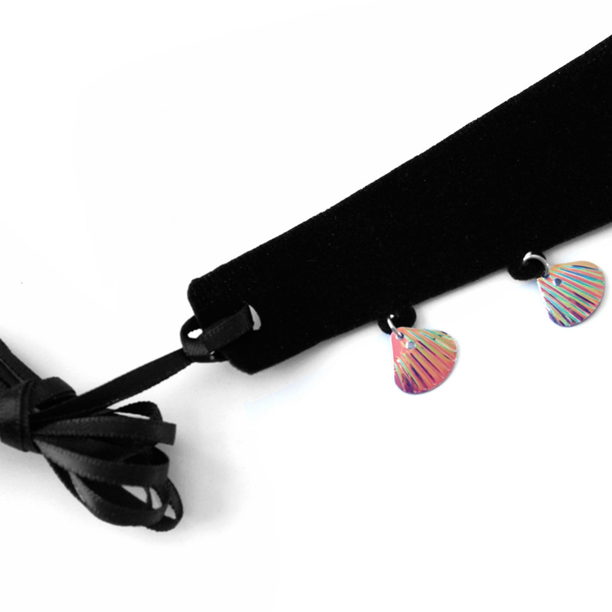 Black Velvet Choker Necklace | Y2K Holographic Shell Fringe Dark Mermaid Aesthetic Gift for Her | Fairycore Coastal Jewelry