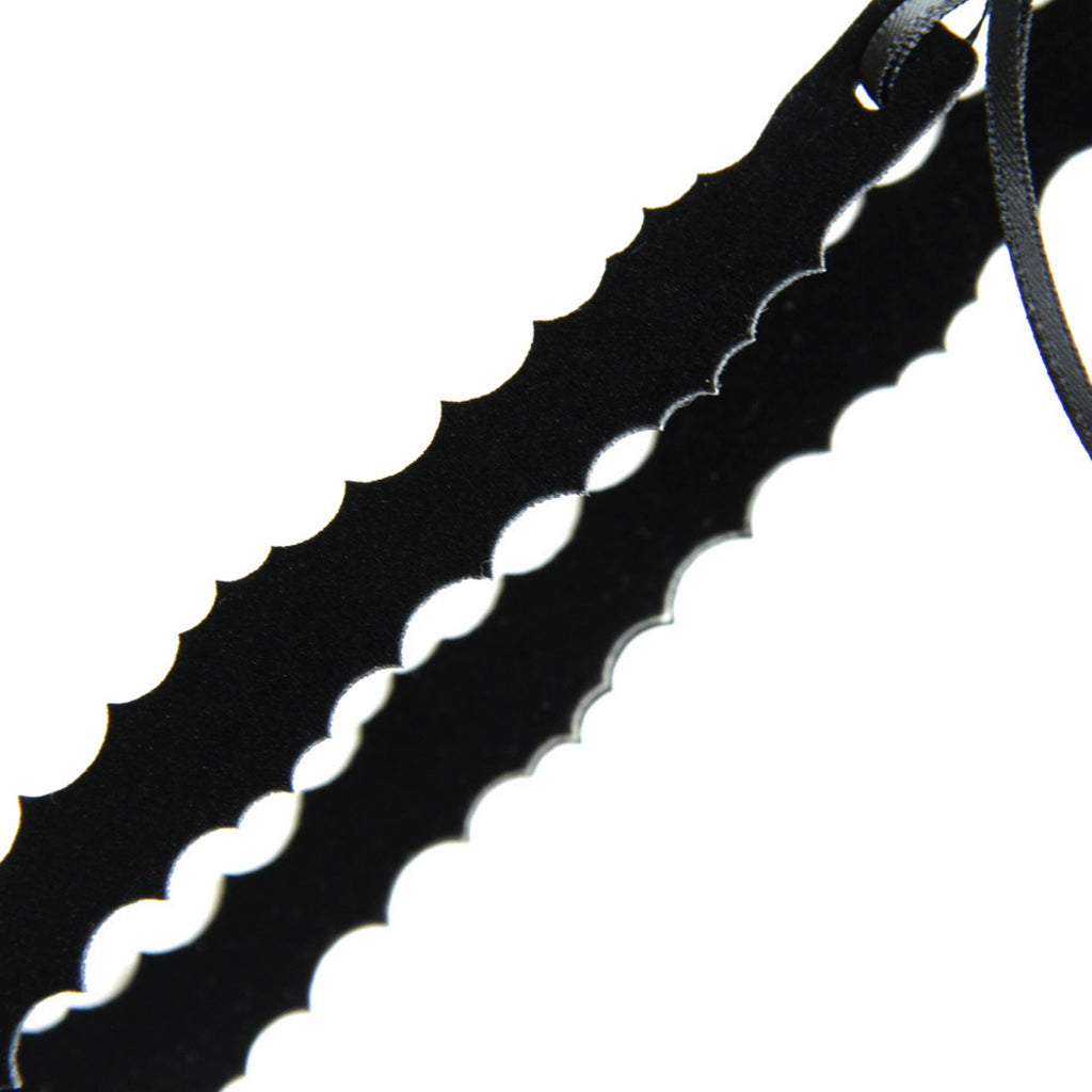 Black Slim Scallop Wave Edge Choker Necklace | Ultra Fine Dual Leather Cord Tie Gothic Minimalist Dark Aesthetic Halloween Jewelry