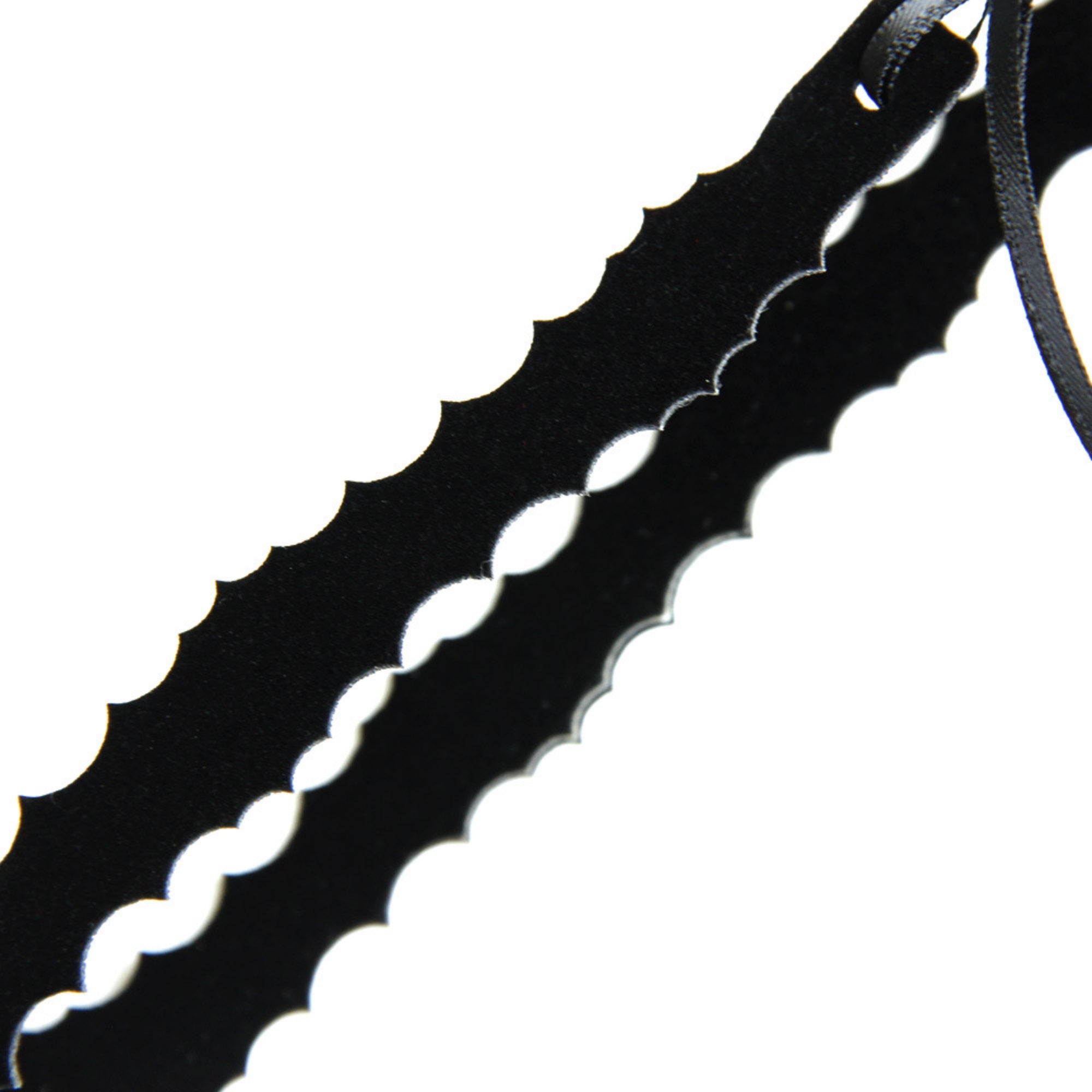 Black Slim Scallop Wave Edge Choker Necklace | Ultra Fine Dual Leather Cord Tie Gothic Minimalist Dark Aesthetic Halloween Jewelry
