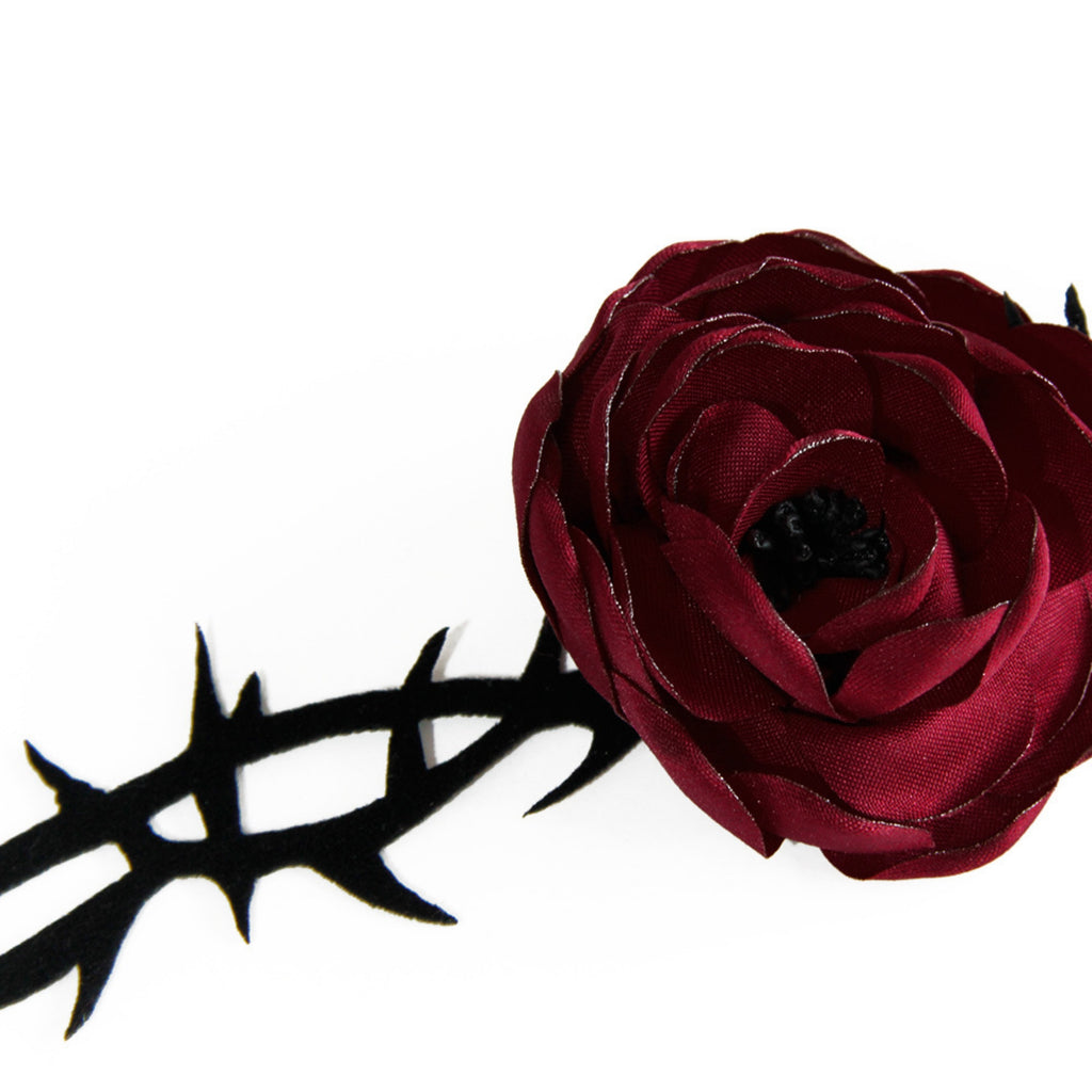 Gothic Dark Red Rose Thorn Choker Necklace | Black Thorns Vine Dark Romance Halloween Vampire Jewelry
