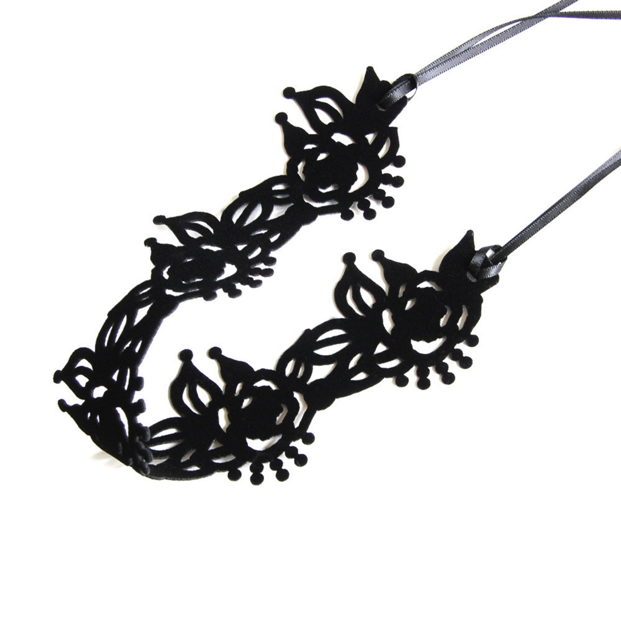 Black Velvet Floral Crown Tiara Choker Necklace | Victorian Rose Leaf Crown Cutwork Ribbon Tie Gothic Lolita Dark Romantic Halloween Jewelry