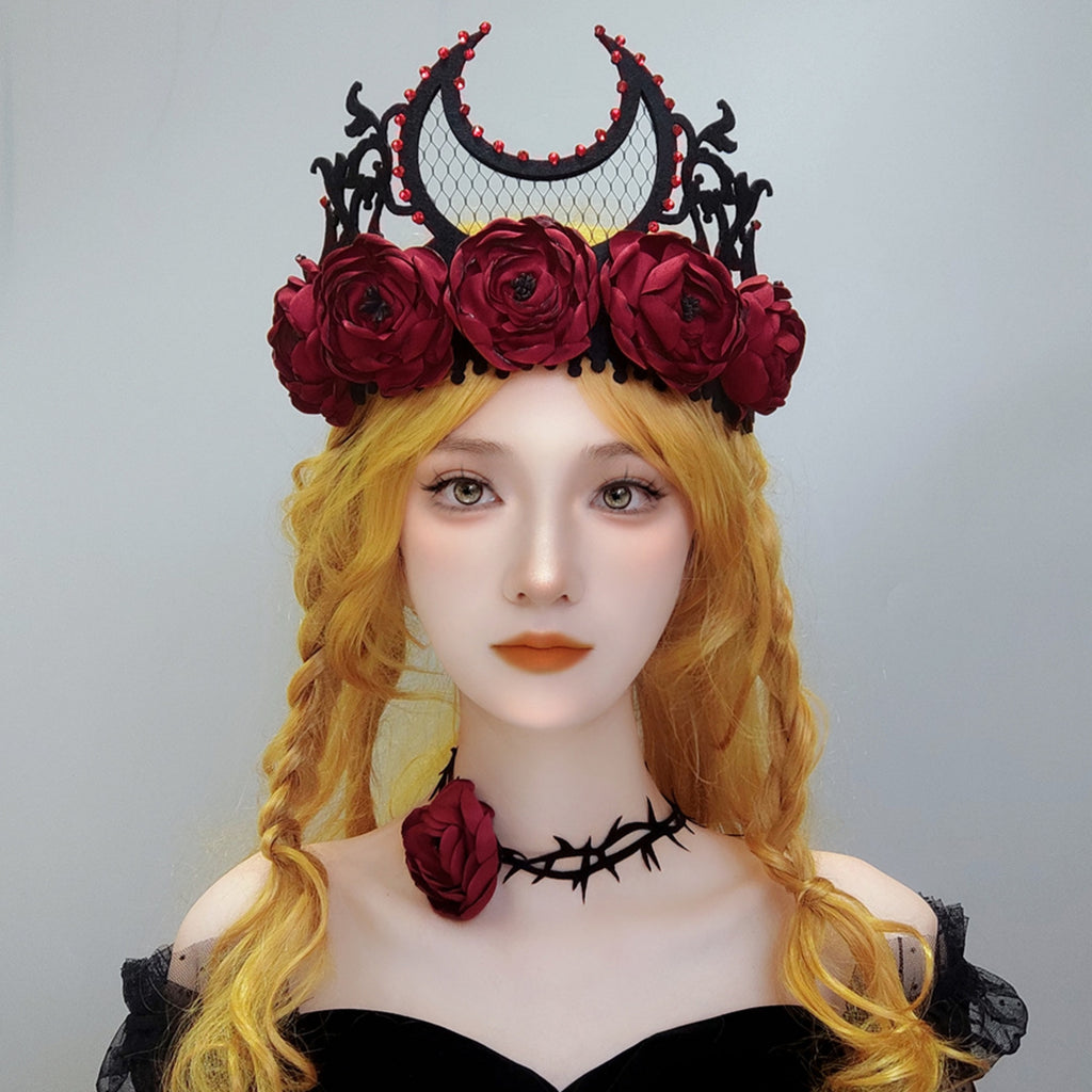 Gothic Dark Red Rose Thorn Choker Necklace | Black Thorns Vine Dark Romance Halloween Vampire Jewelry
