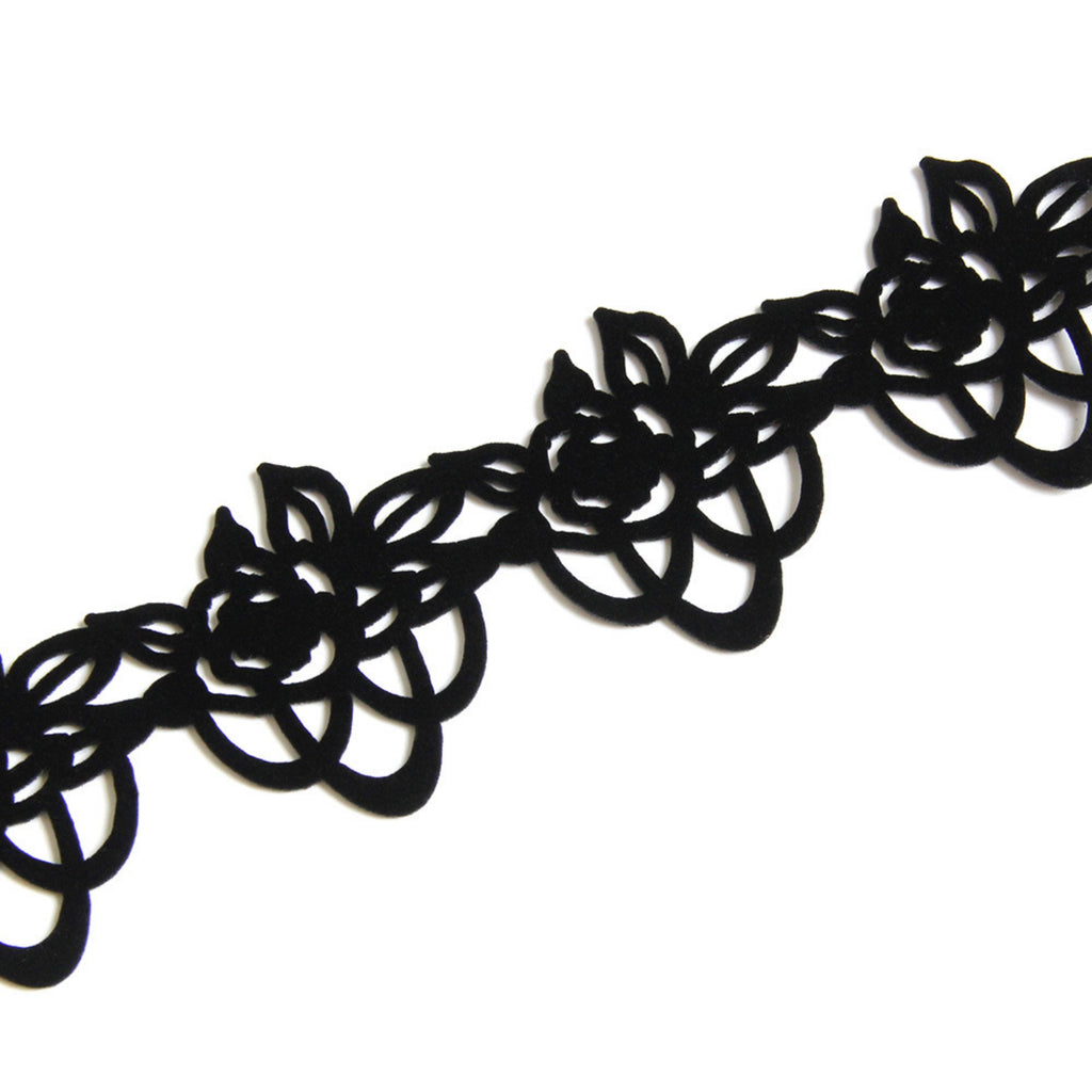 Black Velvet Floral Lattice Cutwork Choker Necklace | Geometric Lace Pattern Ribbon Tie Gothic Lolita Dark Aesthetic Halloween Jewelry