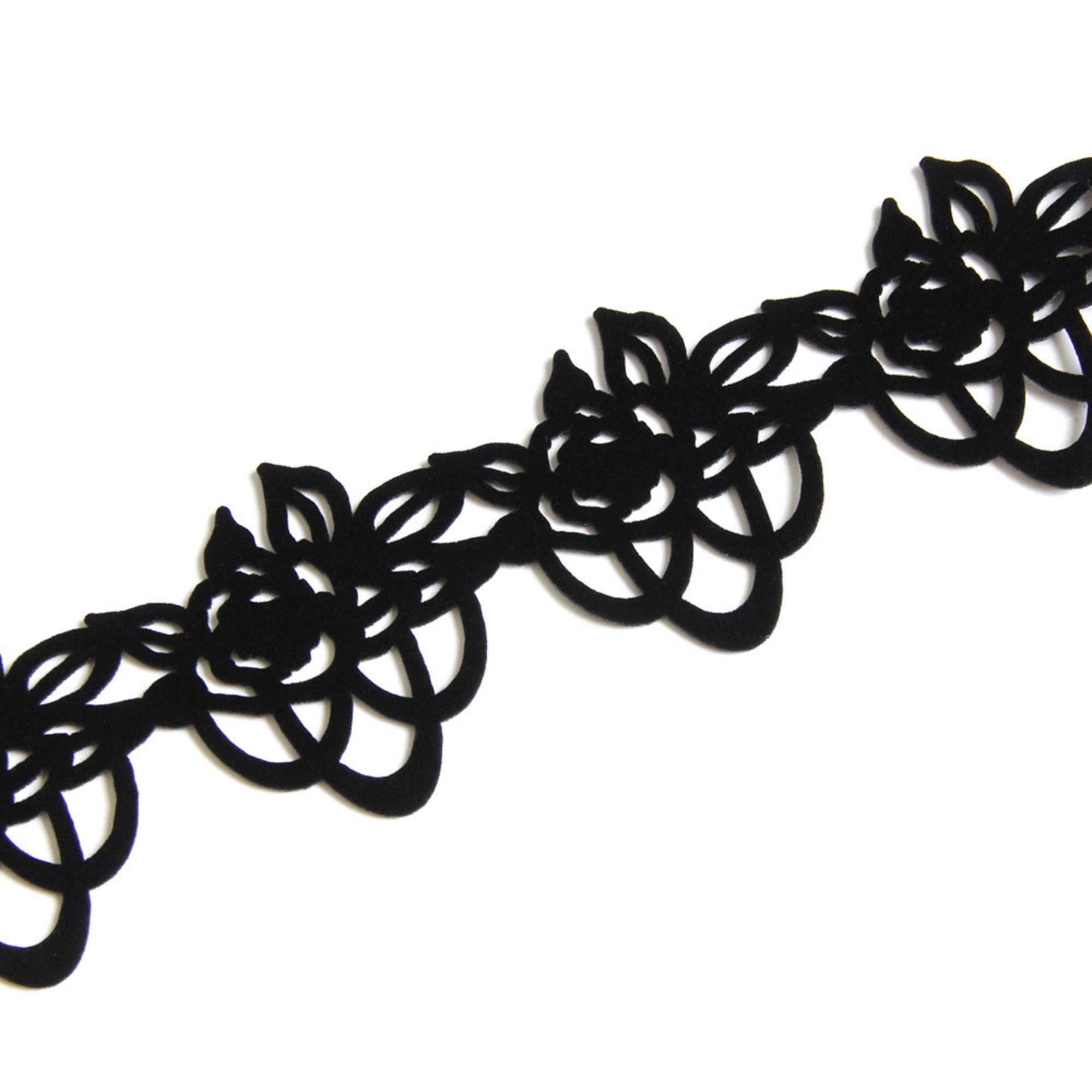 Black Velvet Floral Lattice Cutwork Choker Necklace | Geometric Lace Pattern Ribbon Tie Gothic Lolita Dark Aesthetic Halloween Jewelry