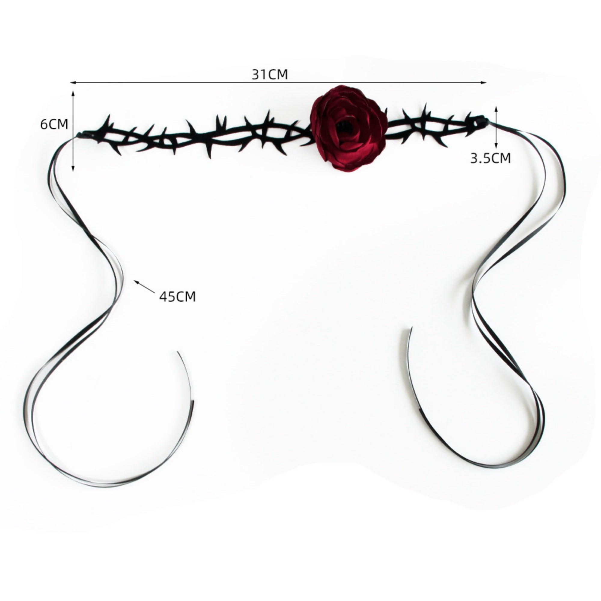 Gothic Dark Red Rose Thorn Choker Necklace | Black Thorns Vine Dark Romance Halloween Vampire Jewelry