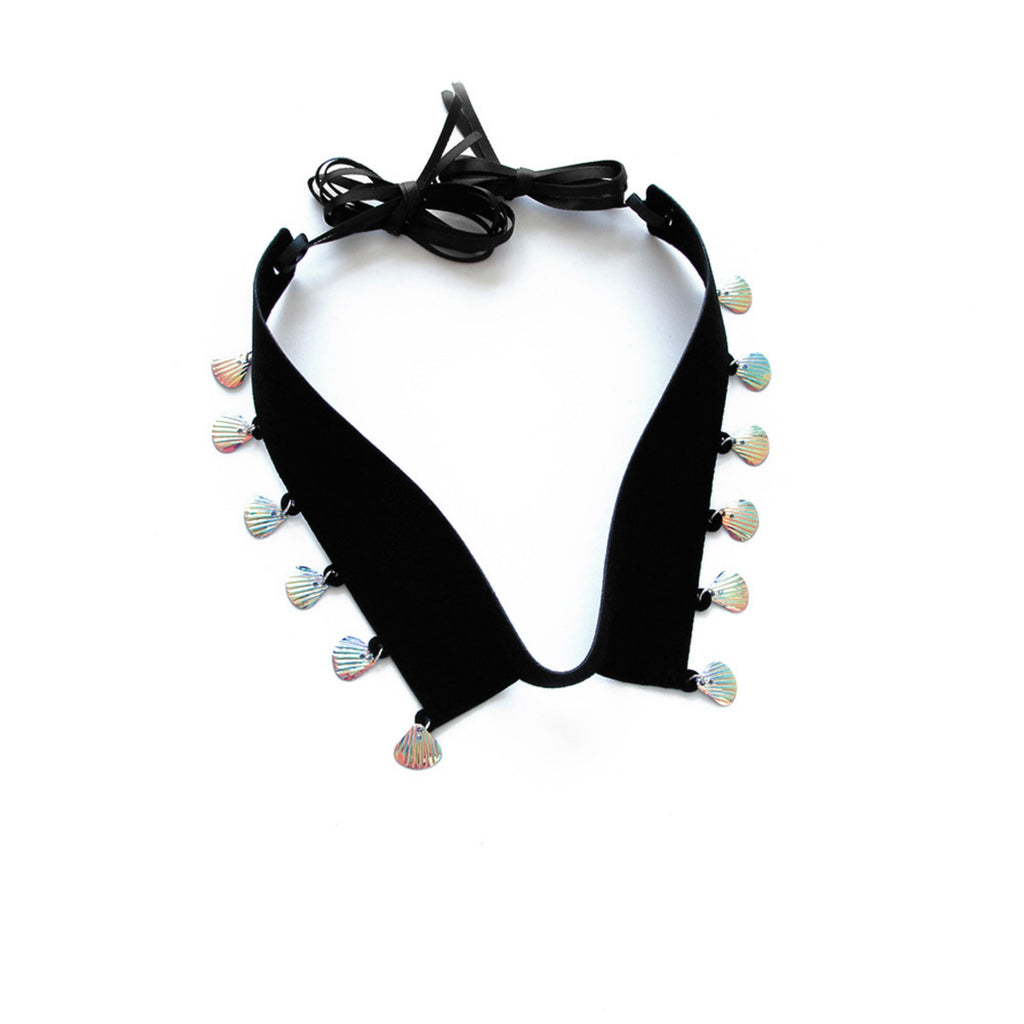 Black Velvet Choker Necklace | Y2K Holographic Shell Fringe Dark Mermaid Aesthetic Gift for Her | Fairycore Coastal Jewelry