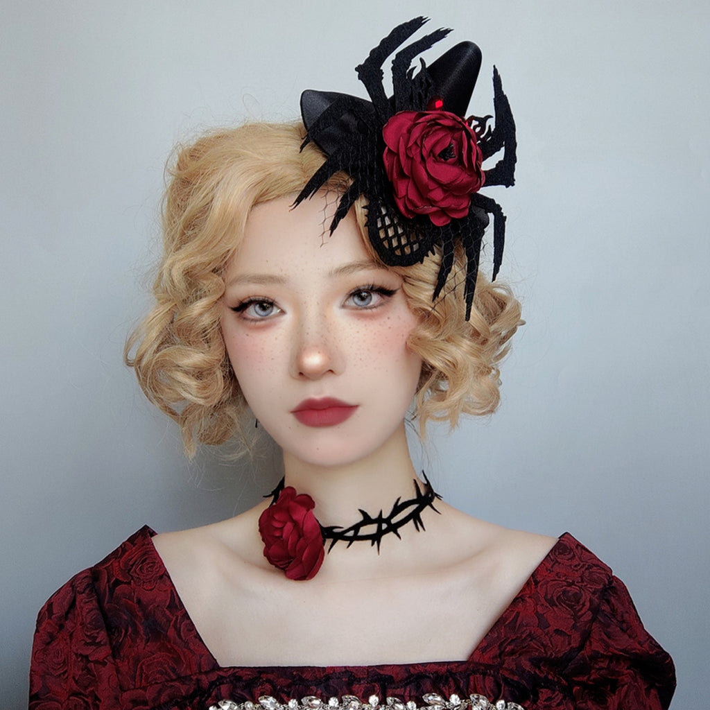 Gothic Dark Red Rose Thorn Choker Necklace | Black Thorns Vine Dark Romance Halloween Vampire Jewelry
