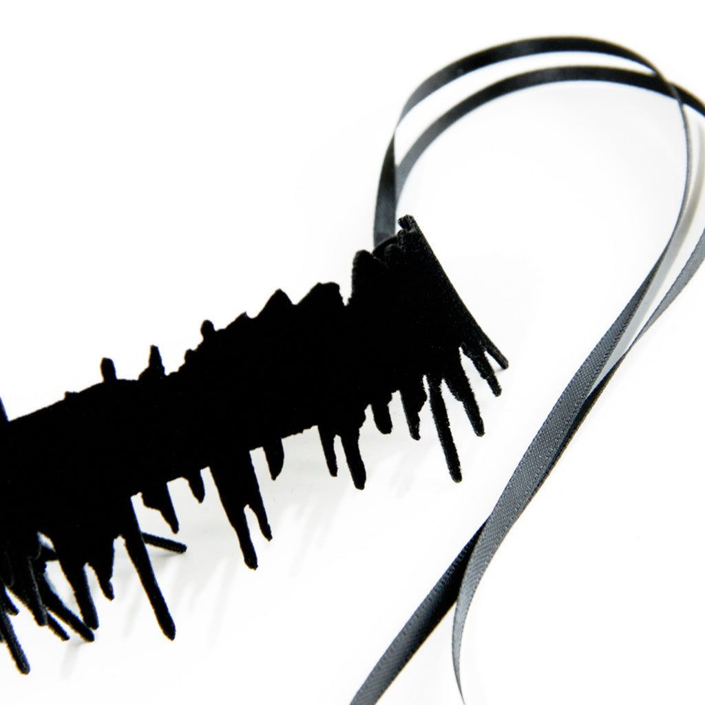 Halloween Gothic Black Spiderweb Choker Necklace | Wide Cutwork Spike Edge Ribbon Tie Witch Dark Jewelry