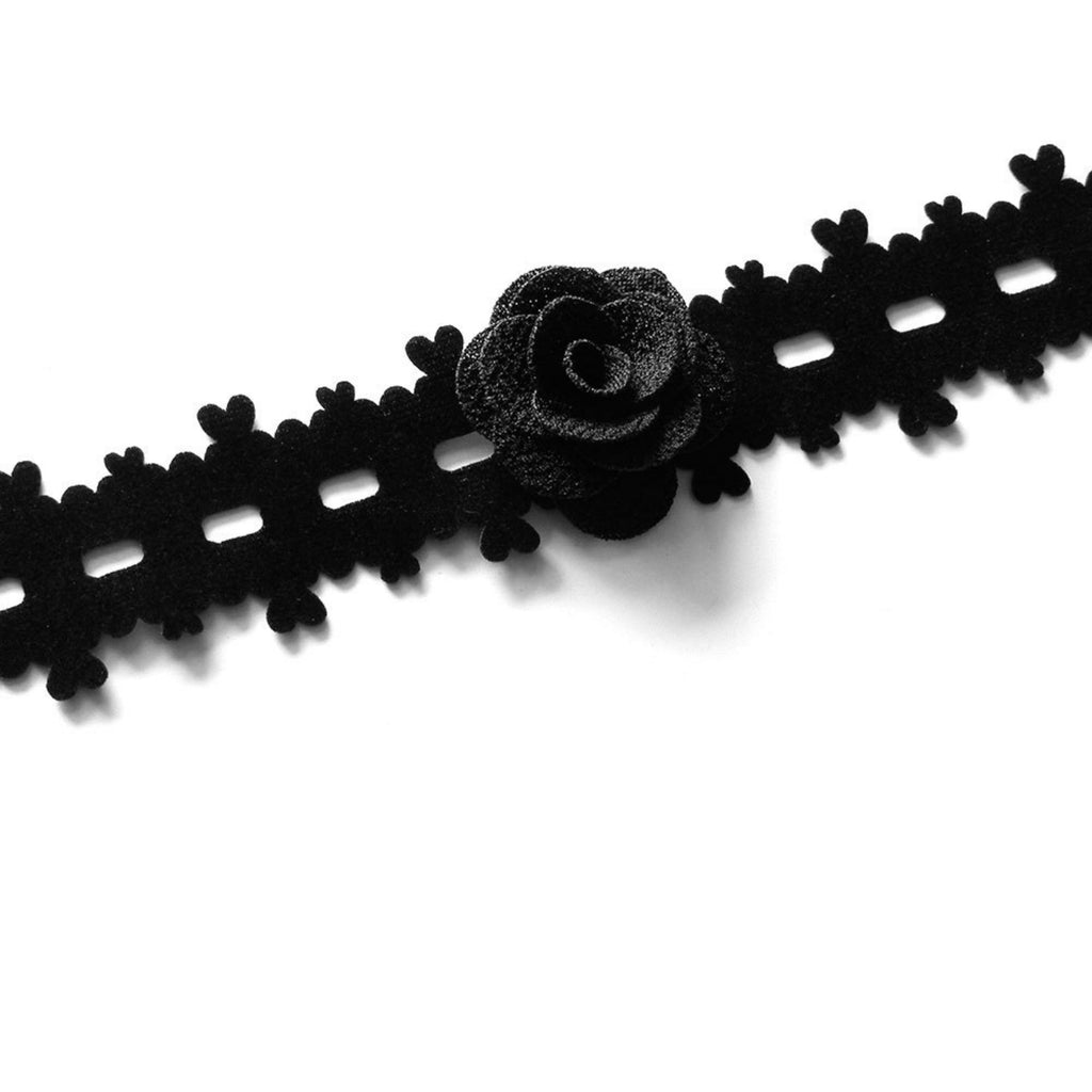 Halloween Black Lace Choker Necklace | 3D Rose Center Ribbon Tie Witch Gothic Bride Dark Costume Jewelry