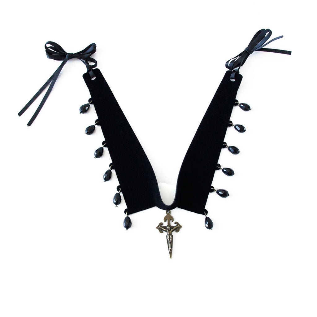 Black Velvet Choker Necklace | Gothic Crucifix Cross Crystal Drop Y2K Aesthetic Gift for Her | Dark Fairycore Jewelry