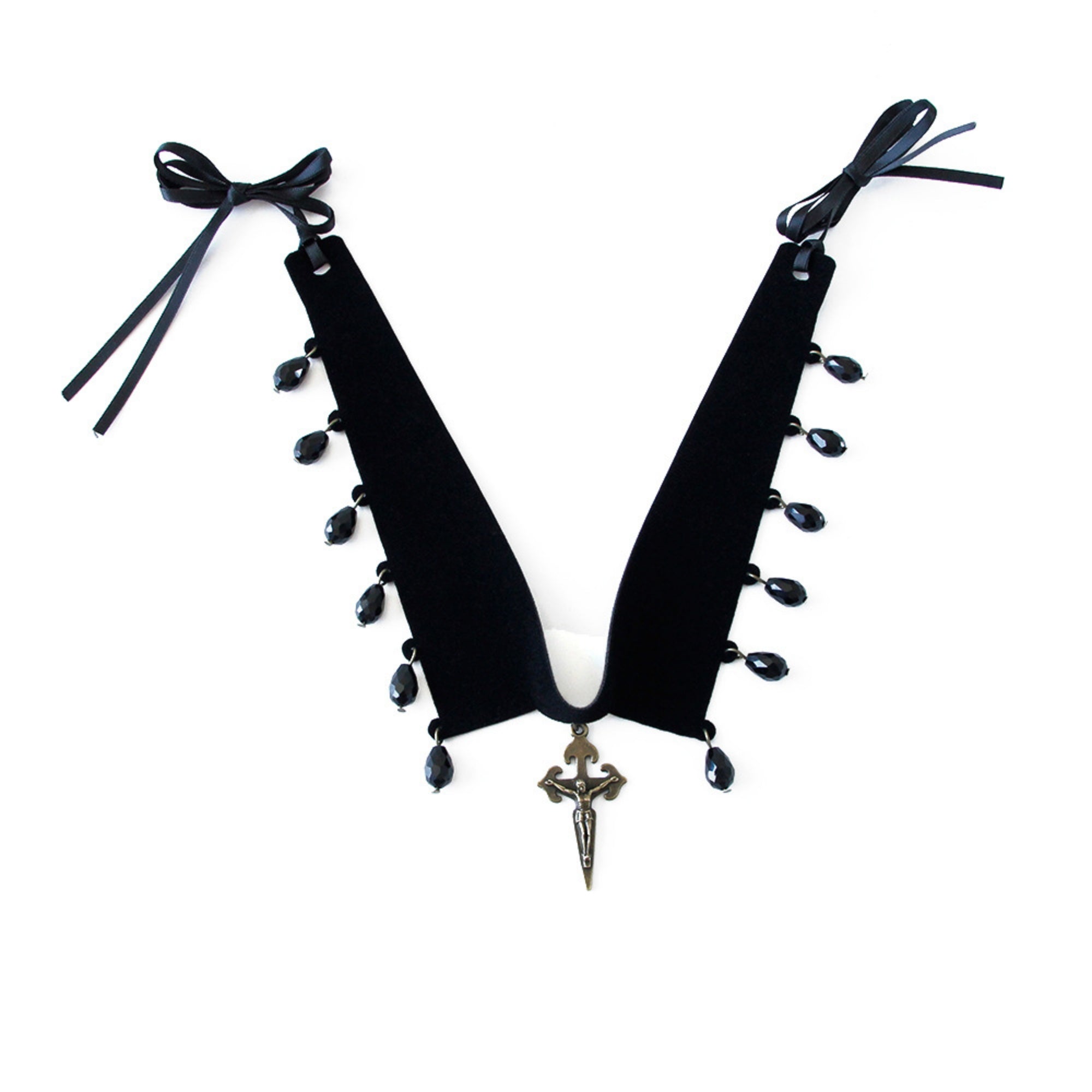 Black Velvet Choker Necklace | Gothic Crucifix Cross Crystal Drop Y2K Aesthetic Gift for Her | Dark Fairycore Jewelry