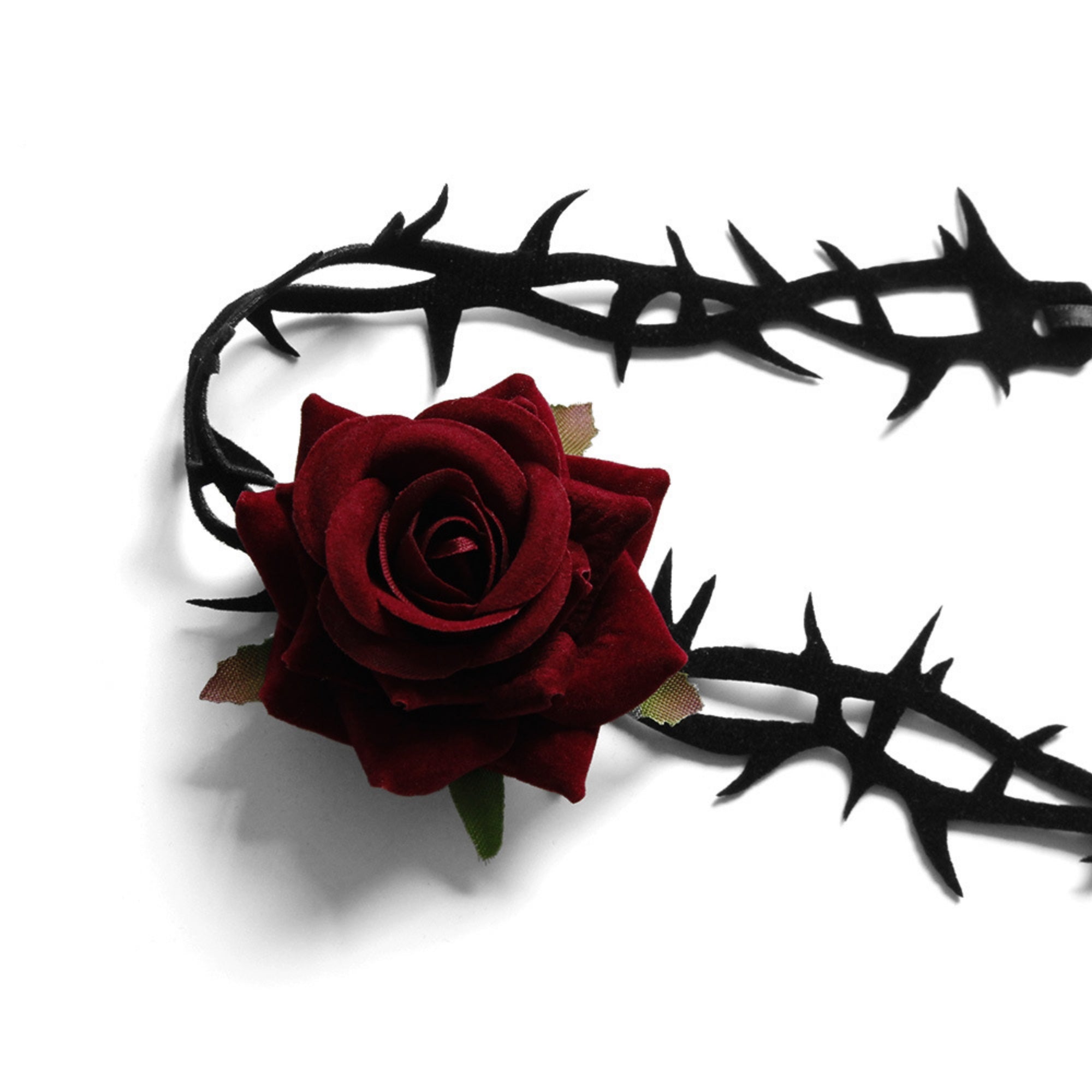 Halloween Gothic Black Thorn Vine Red Rose Choker Necklace | Barbed Wire Ribbon Tie Dark Romance Halloween Jewelry