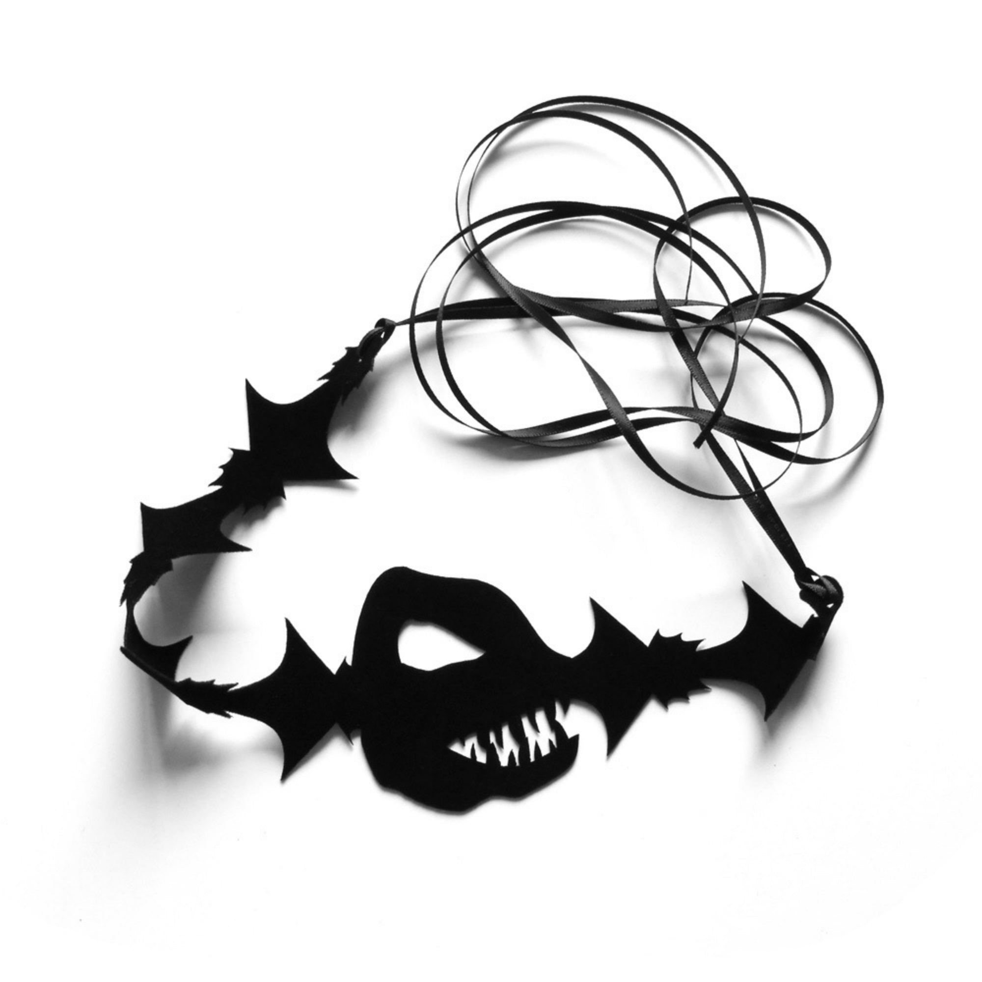Halloween Black Bat Swarm Silhouette Choker Necklace | Jagged Wing Cutout Ribbon Tie Vampire Witch Minimalist Dark Costume Jewelry
