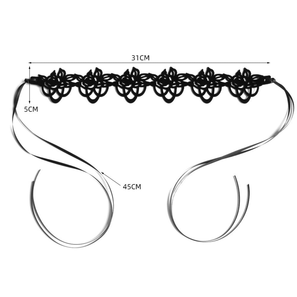 Black Velvet Floral Lattice Cutwork Choker Necklace | Geometric Lace Pattern Ribbon Tie Gothic Lolita Dark Aesthetic Halloween Jewelry