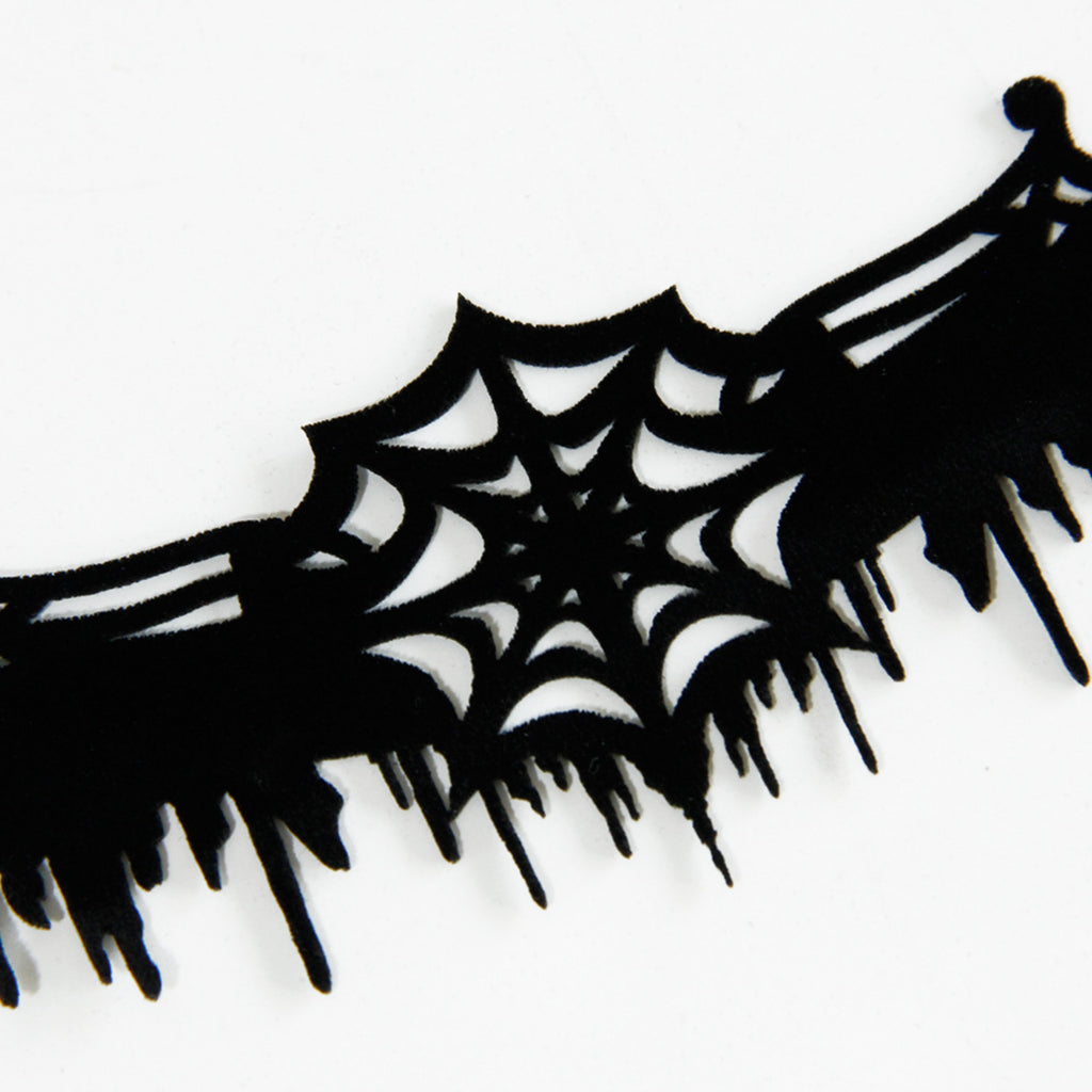 Halloween Gothic Black Spiderweb Choker Necklace | Wide Cutwork Spike Edge Ribbon Tie Witch Dark Jewelry