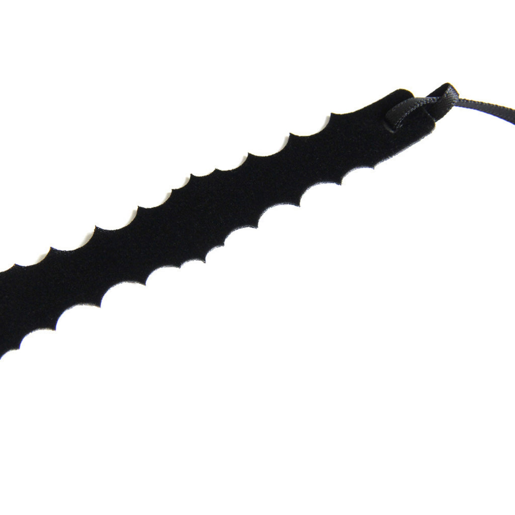 Black Slim Scallop Wave Edge Choker Necklace | Ultra Fine Dual Leather Cord Tie Gothic Minimalist Dark Aesthetic Halloween Jewelry