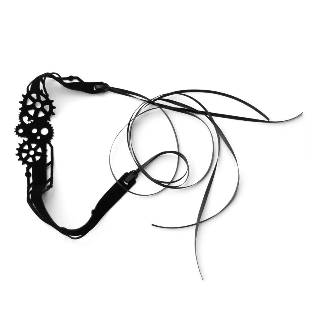 Gothic Lolita Black Lace Choker Necklace | Silver Rhinestone Chain Detail Dark Aesthetic Halloween Jewelry