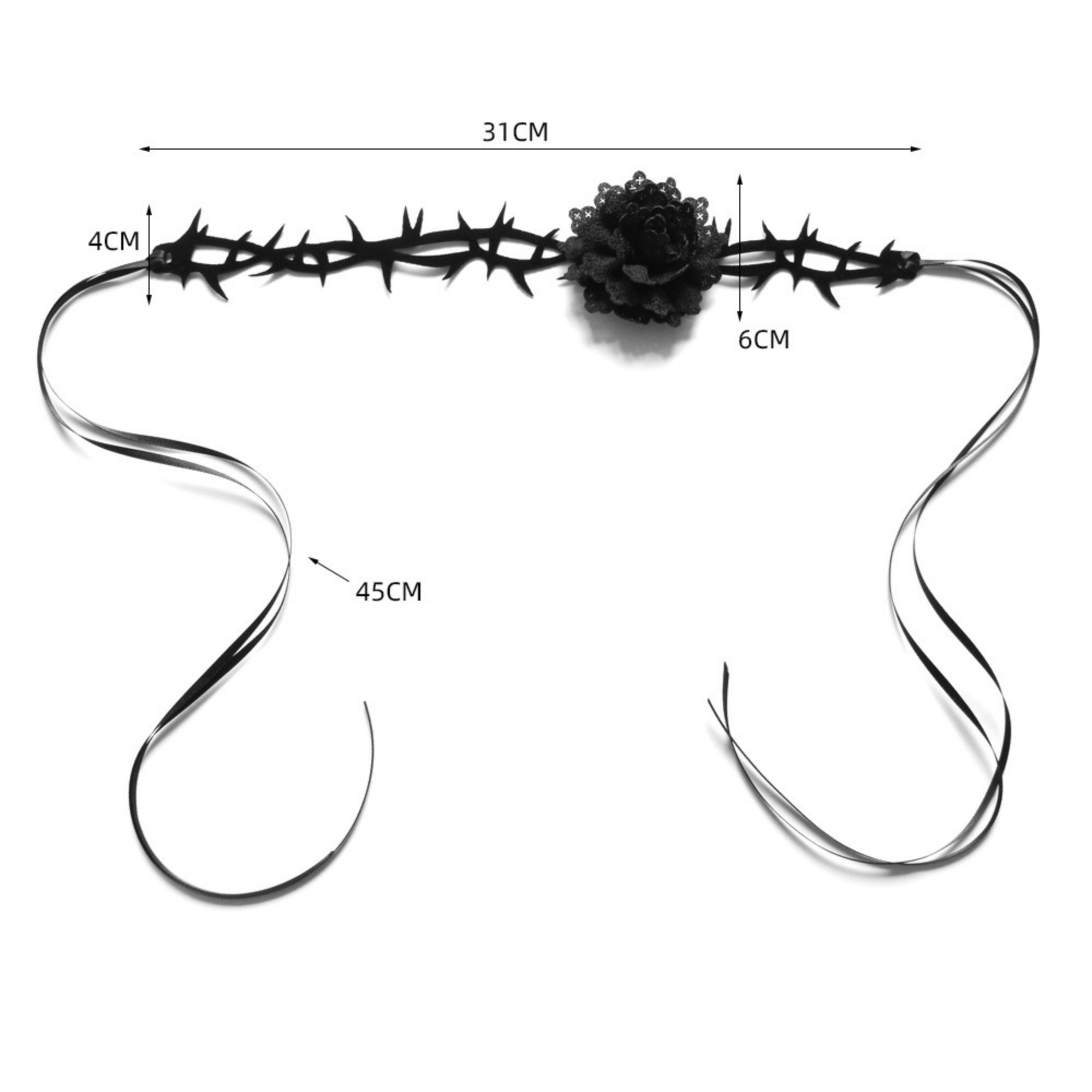 Halloween Black Thorn Vine Choker Necklace | Black Rose Lace Center Ultra Long Ribbon Tie Dark Romance Vampire Gothic Costume Jewelry