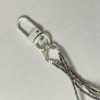 Handmade Silver Rainbow Tube Bead & Smoky Crystal Keychain | Double Strand Phone Charm Wrist Strap Minimalist