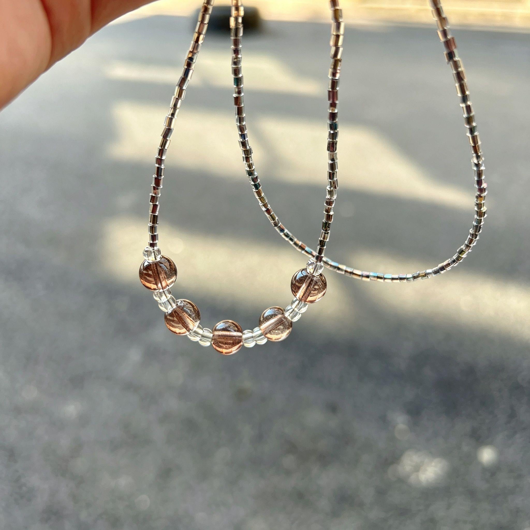 Handmade Silver Rainbow Tube Bead & Smoky Crystal Keychain | Double Strand Phone Charm Wrist Strap Minimalist