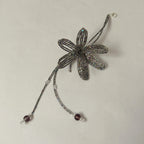 Handmade 3D Silver Aurora Iridescent Lily Flower Beaded Keychain | Metallic Rainbow Tube Bead Bag Charm